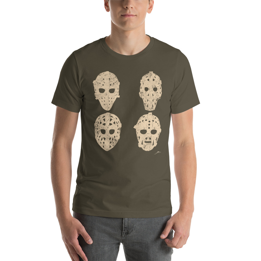 4 Vintage Goalie Masks (ivory) Unisex T-Shirt - Image 12