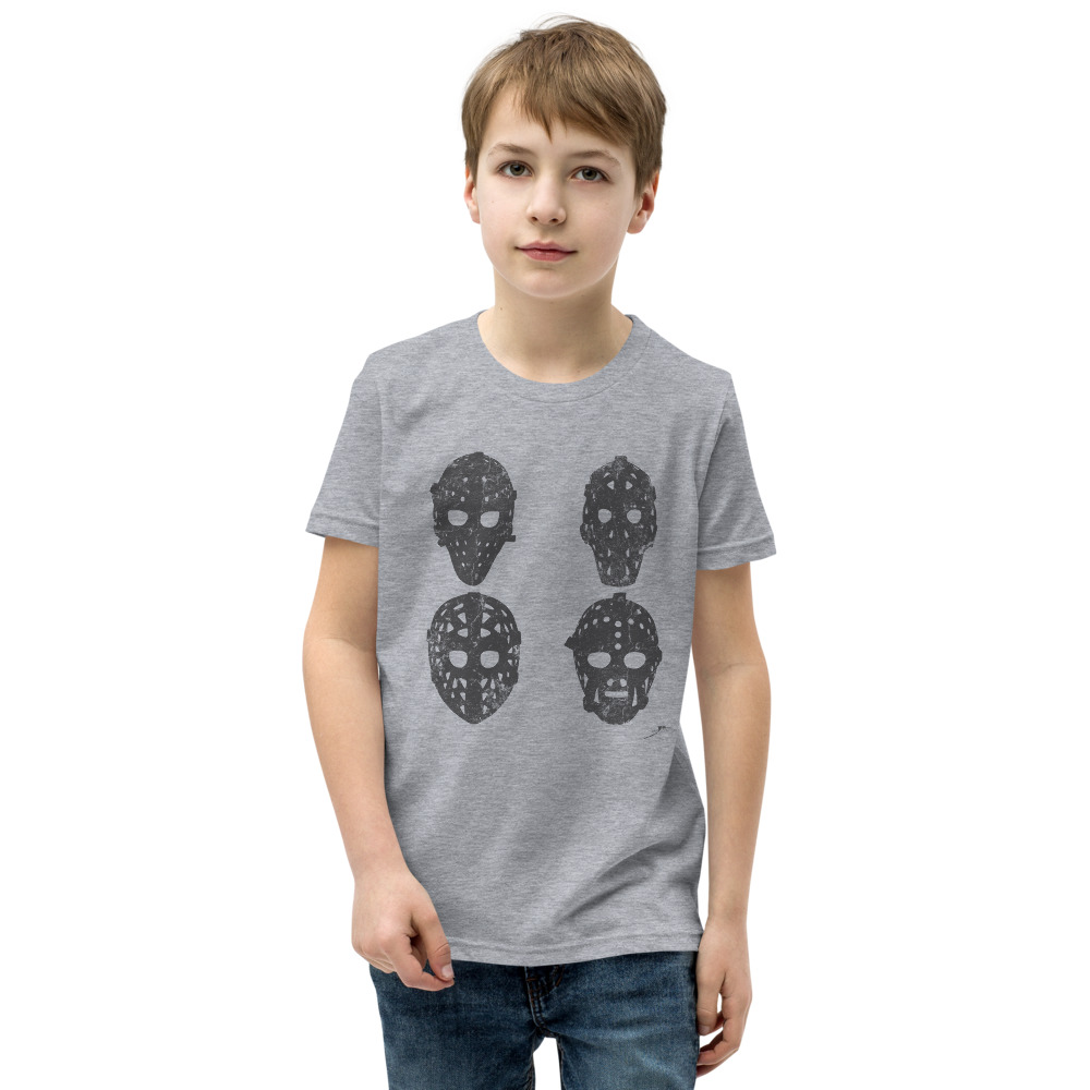 4 VINTAGE GOALIE MASKS (charcoal) Youth Short Sleeve T-Shirt - Image 5