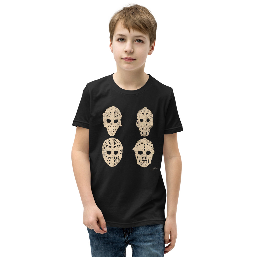 4 VINTAGE GOALIE MASKS (ivory) Youth Short Sleeve T-Shirt - Image 2