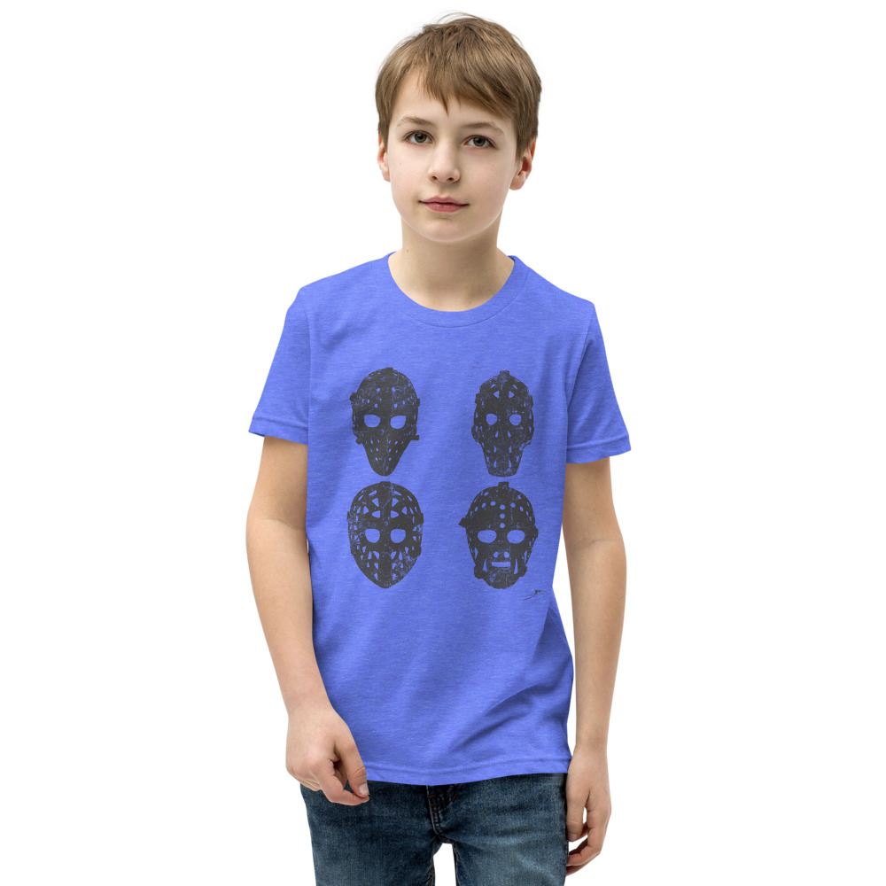 4 VINTAGE GOALIE MASKS (charcoal) Youth Short Sleeve T-Shirt - Image 4