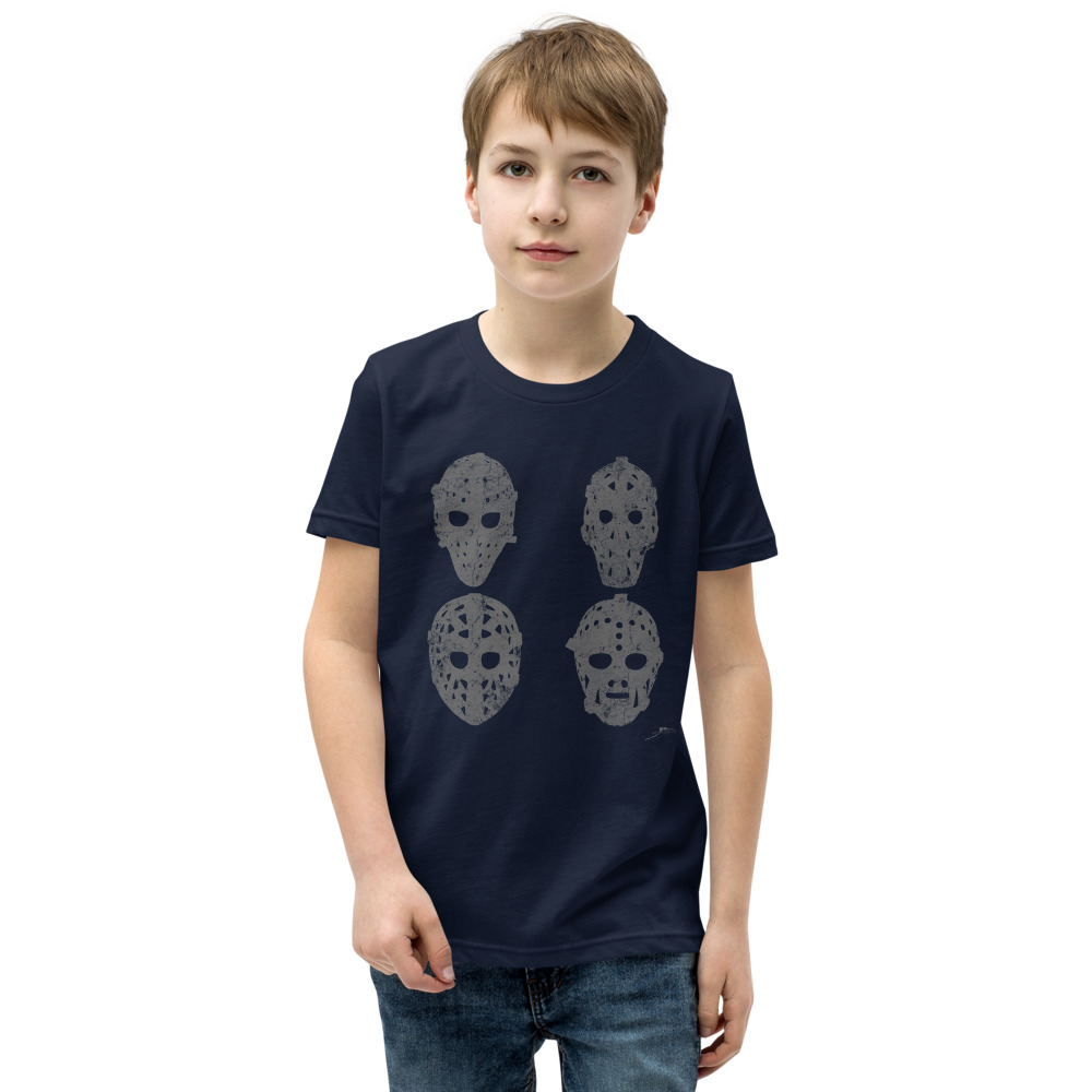 4 VINTAGE GOALIE MASKS (charcoal) Youth Short Sleeve T-Shirt - Image 2