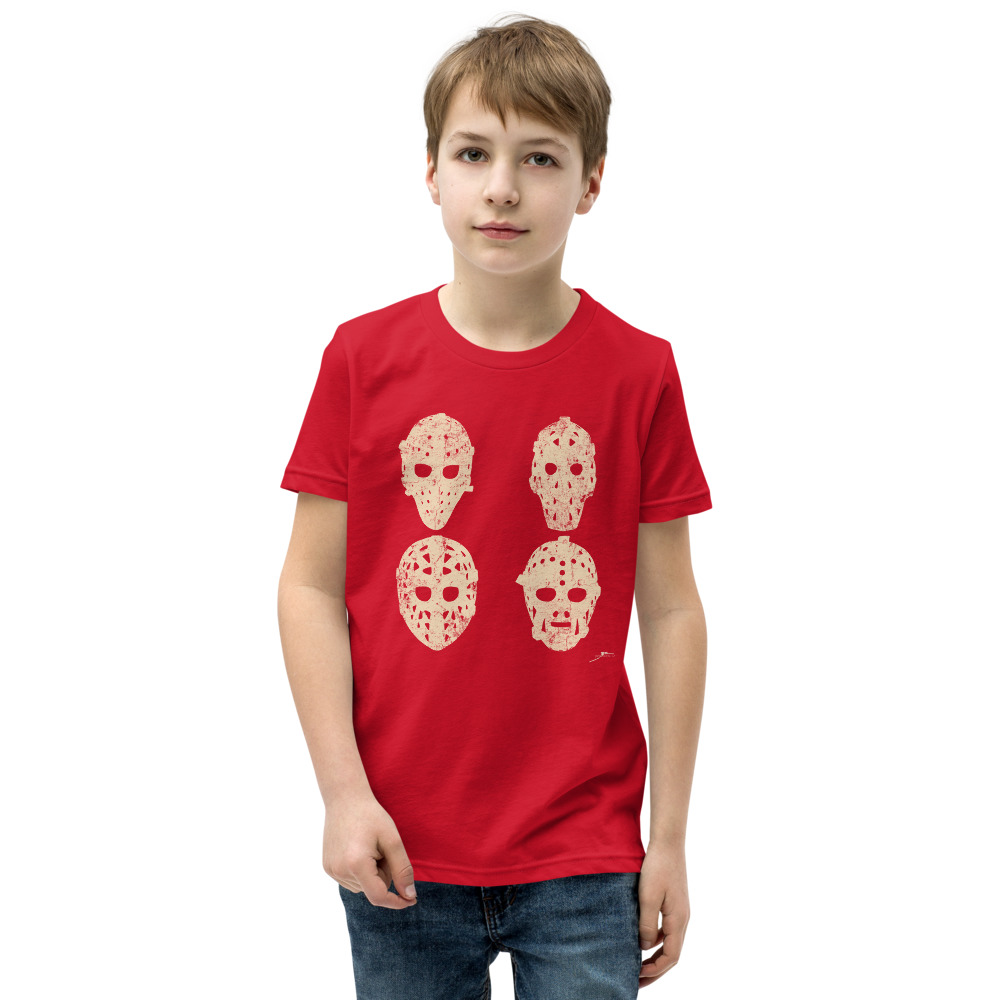 4 VINTAGE GOALIE MASKS (ivory) Youth Short Sleeve T-Shirt - Image 4