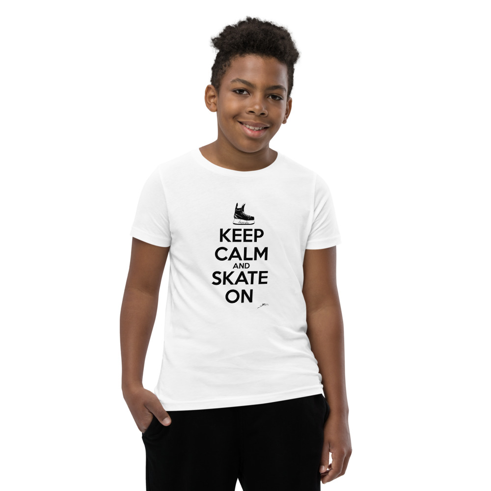 KEEP CALM & SKATE ON (black text) Youth Short Sleeve T-Shirt - Image 6