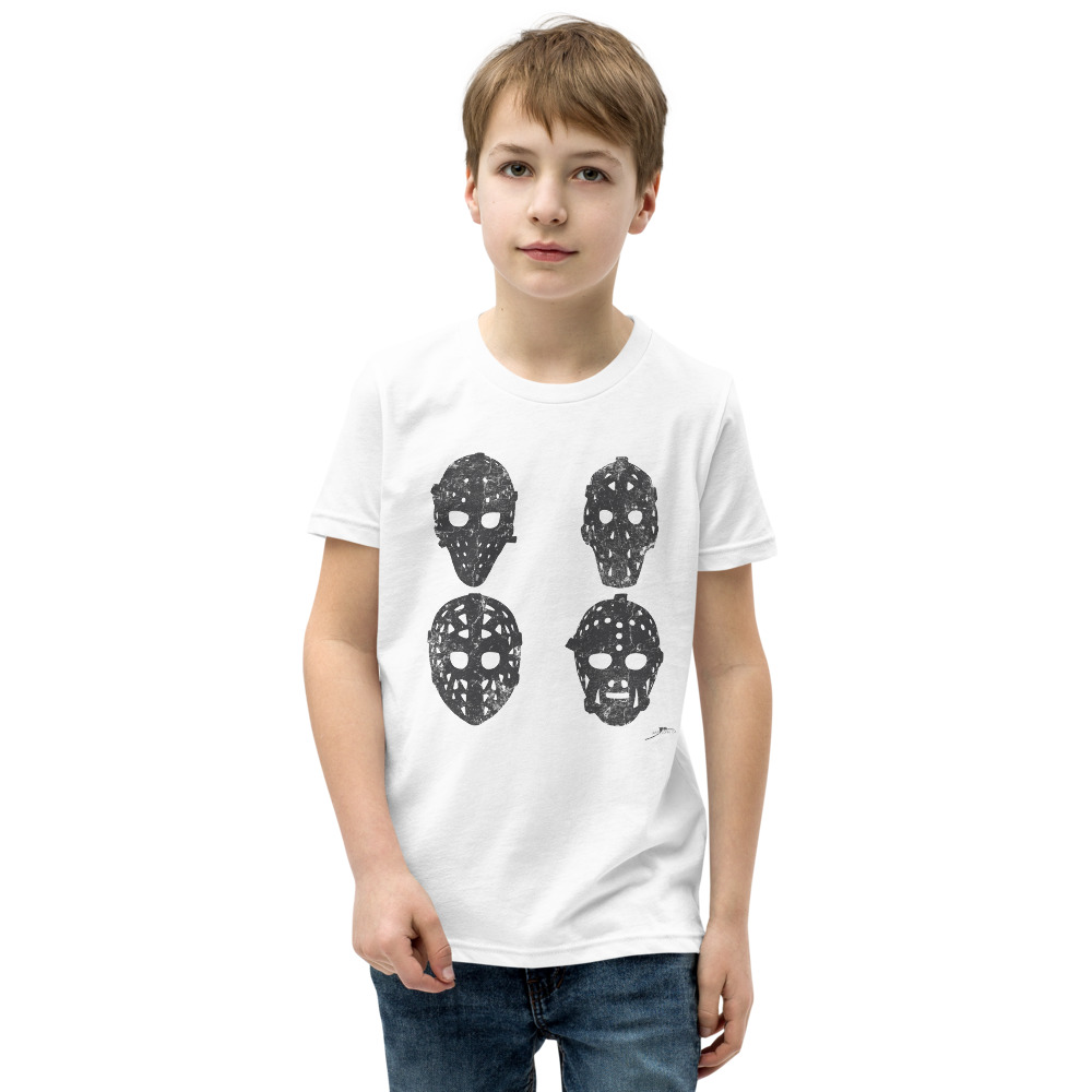 4 VINTAGE GOALIE MASKS (charcoal) Youth Short Sleeve T-Shirt - Image 6