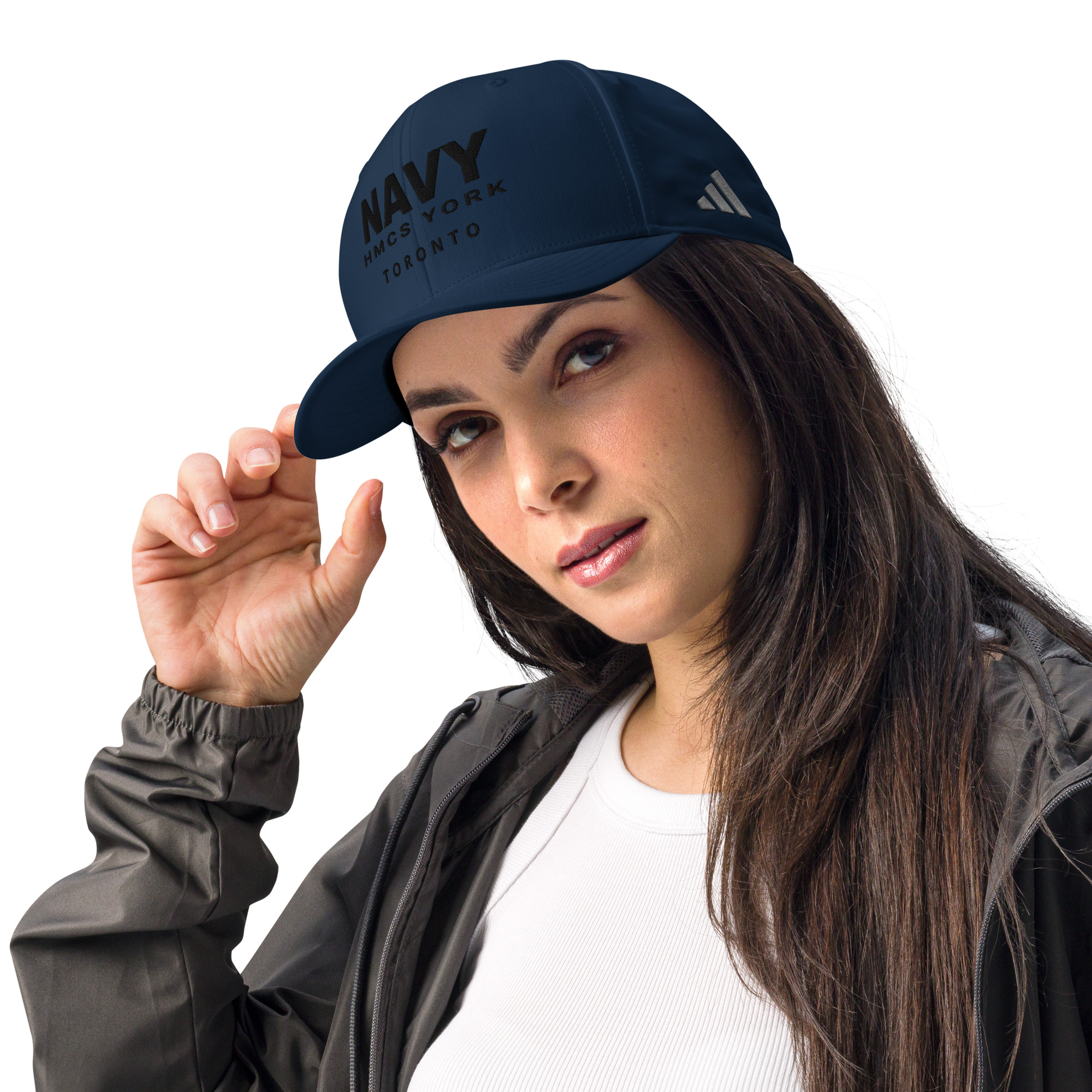 Embroidered NAVY HMCS YORK adidas performance cap (Black Thread) - Image 2