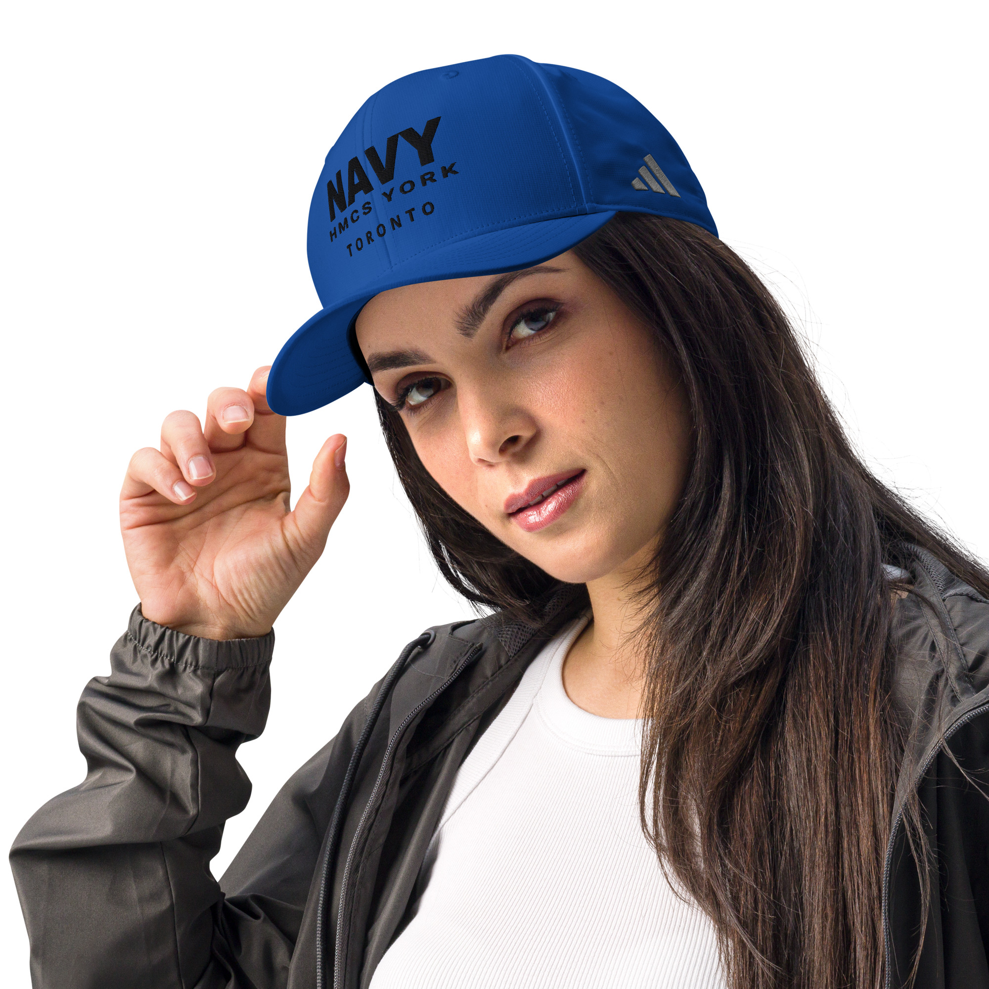 Embroidered NAVY HMCS YORK adidas performance cap (Black Thread) - Image 4