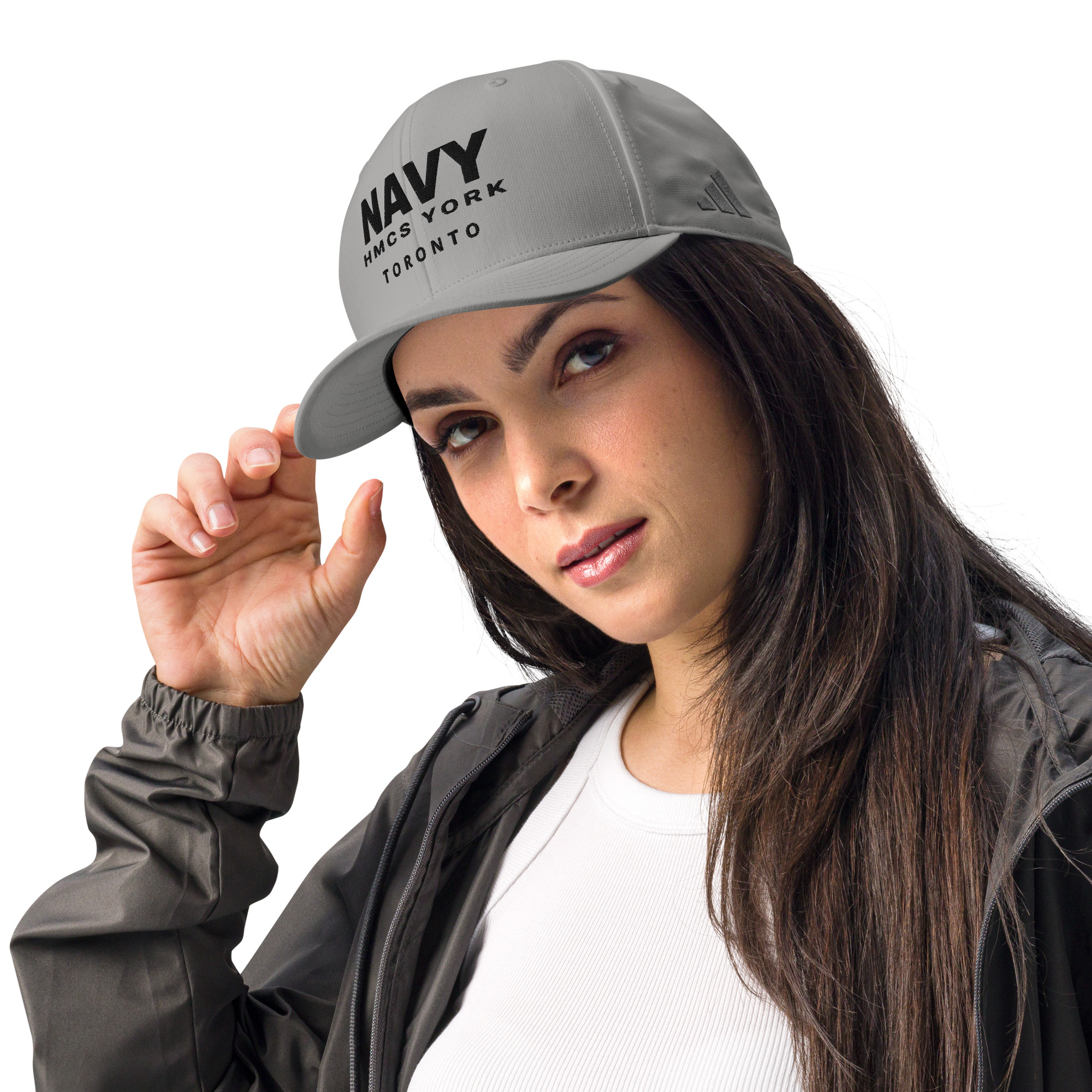 Embroidered NAVY HMCS YORK adidas performance cap (Black Thread) - Image 8