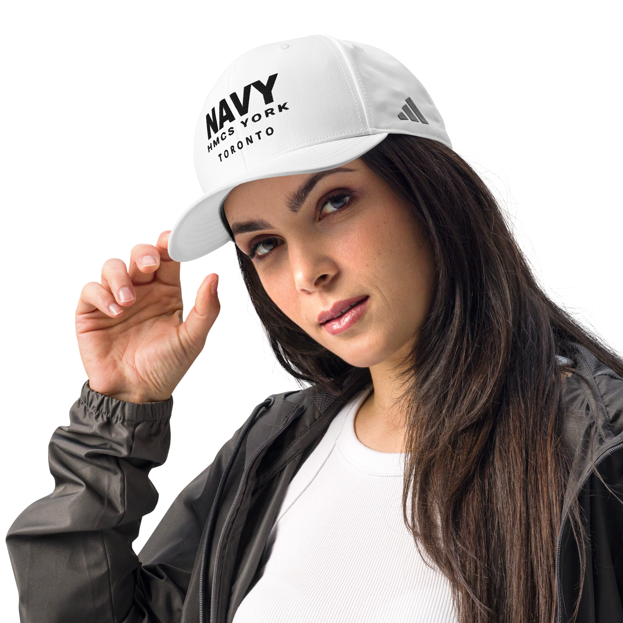 Embroidered NAVY HMCS YORK adidas performance cap (Black Thread) - Image 10