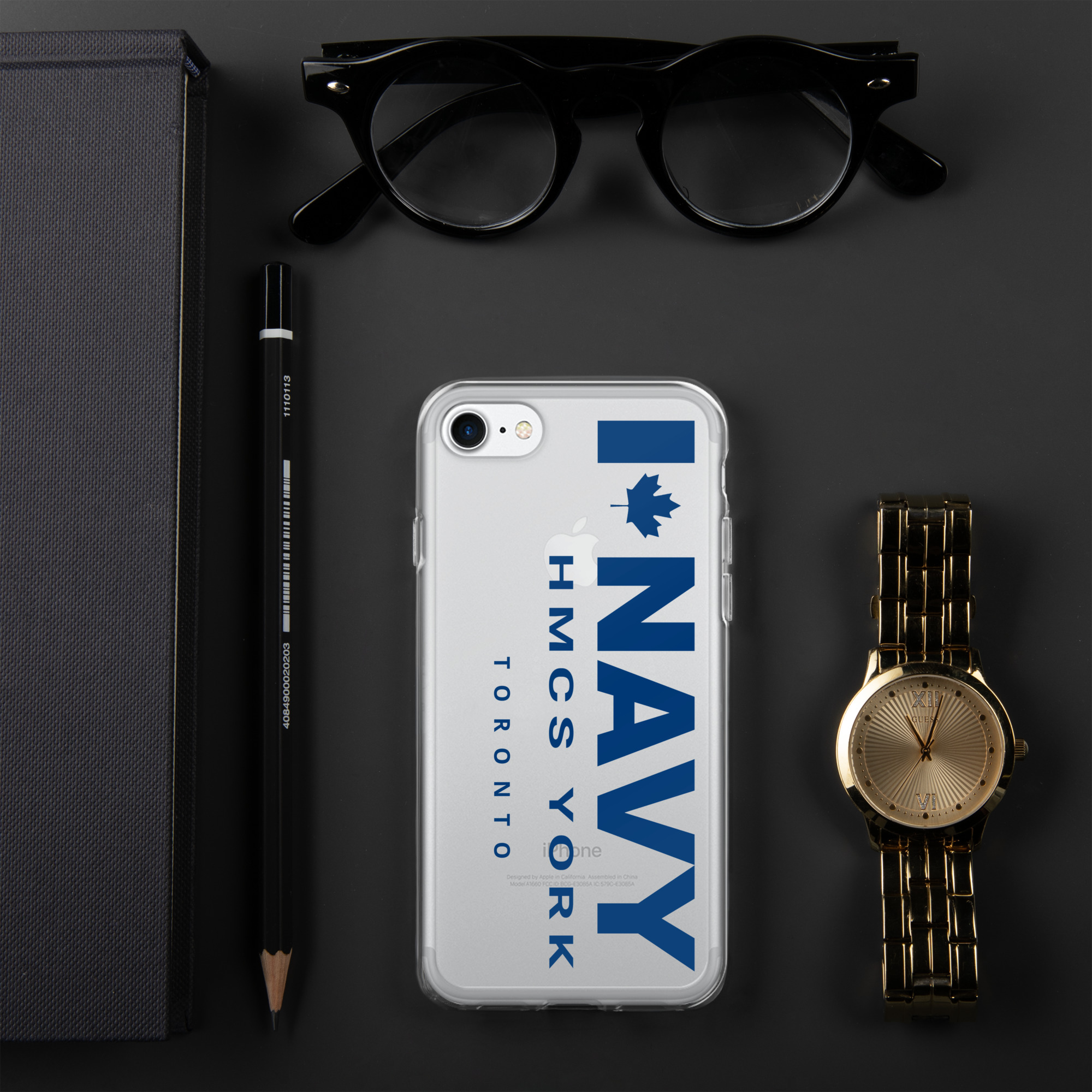 NAVY HMCS YORK Clear Case for iPhone® (Blue Text) - Image 55