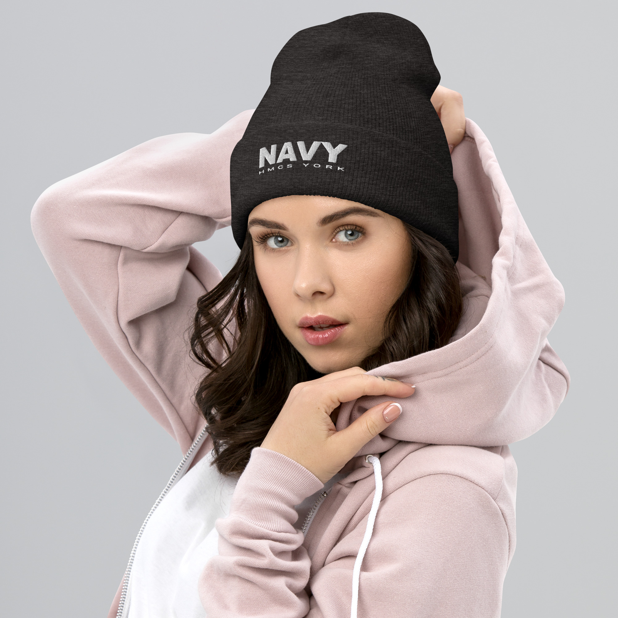 NAVY HMCS YORK Cuffed Beanie (White Thread) - Image 3