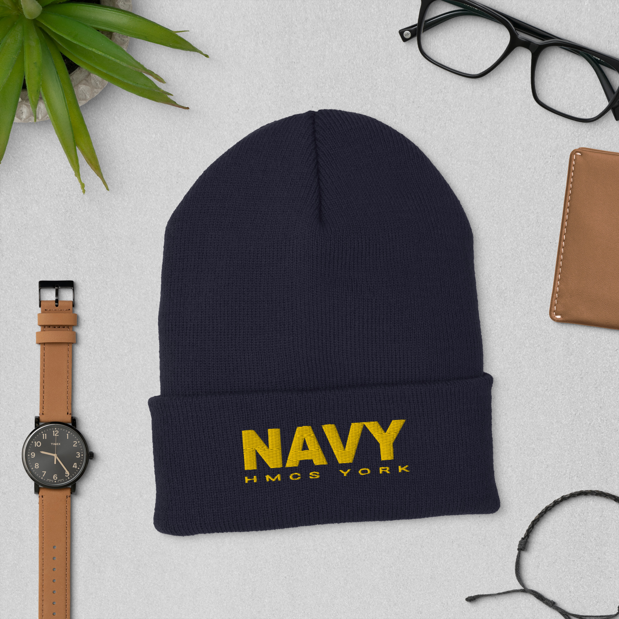 NAVY HMCS YORK Cuffed Beanie (Gold Thread) - Navy