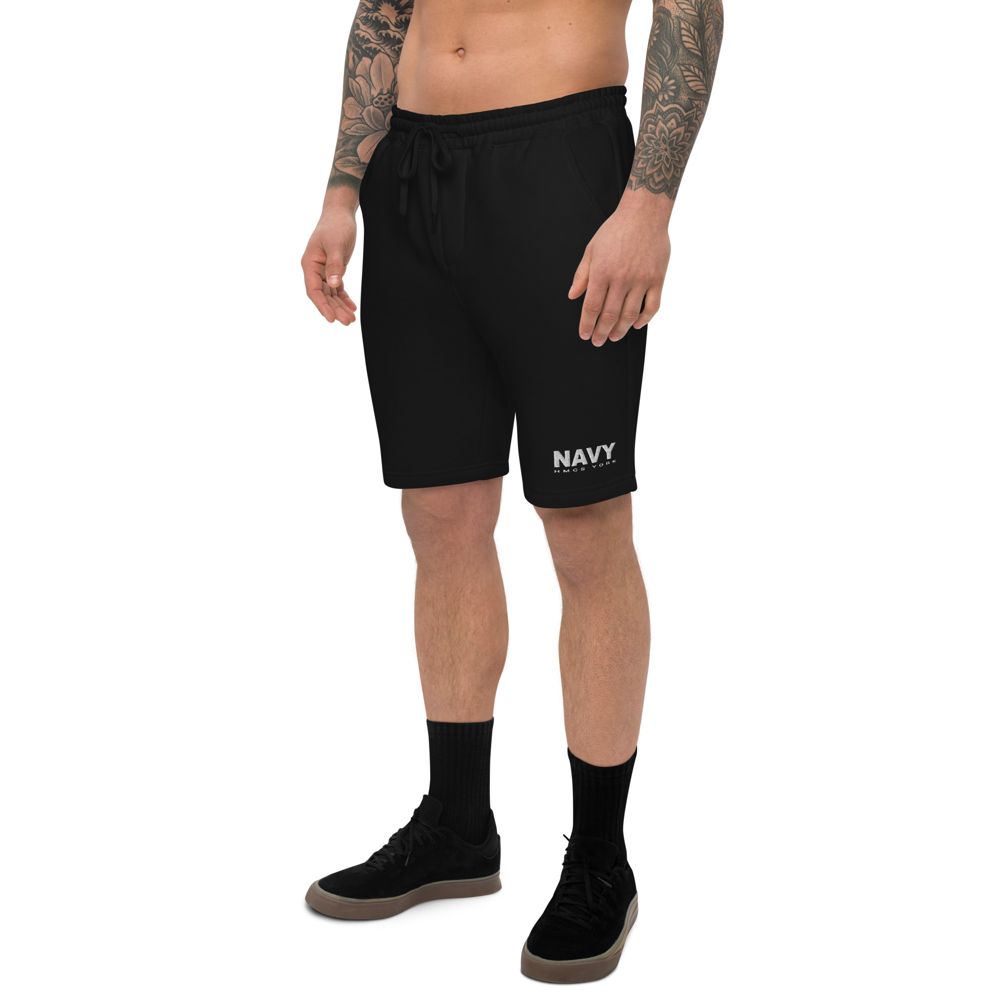 Embroidered NAVY HMCS YORK Men's fleece shorts (White Thread)