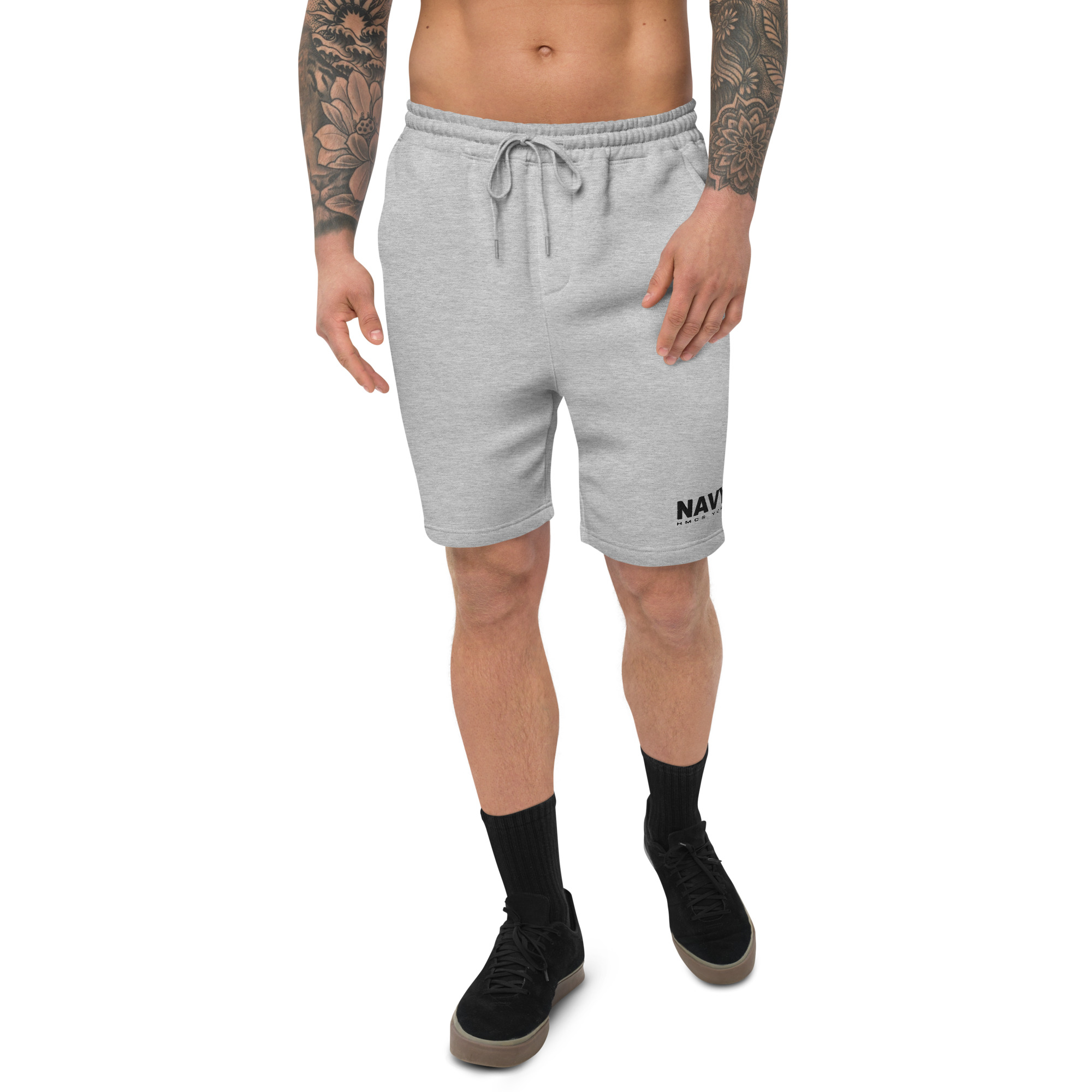 Embroidered NAVY HMCS YORK Men's fleece shorts (Black Thread)