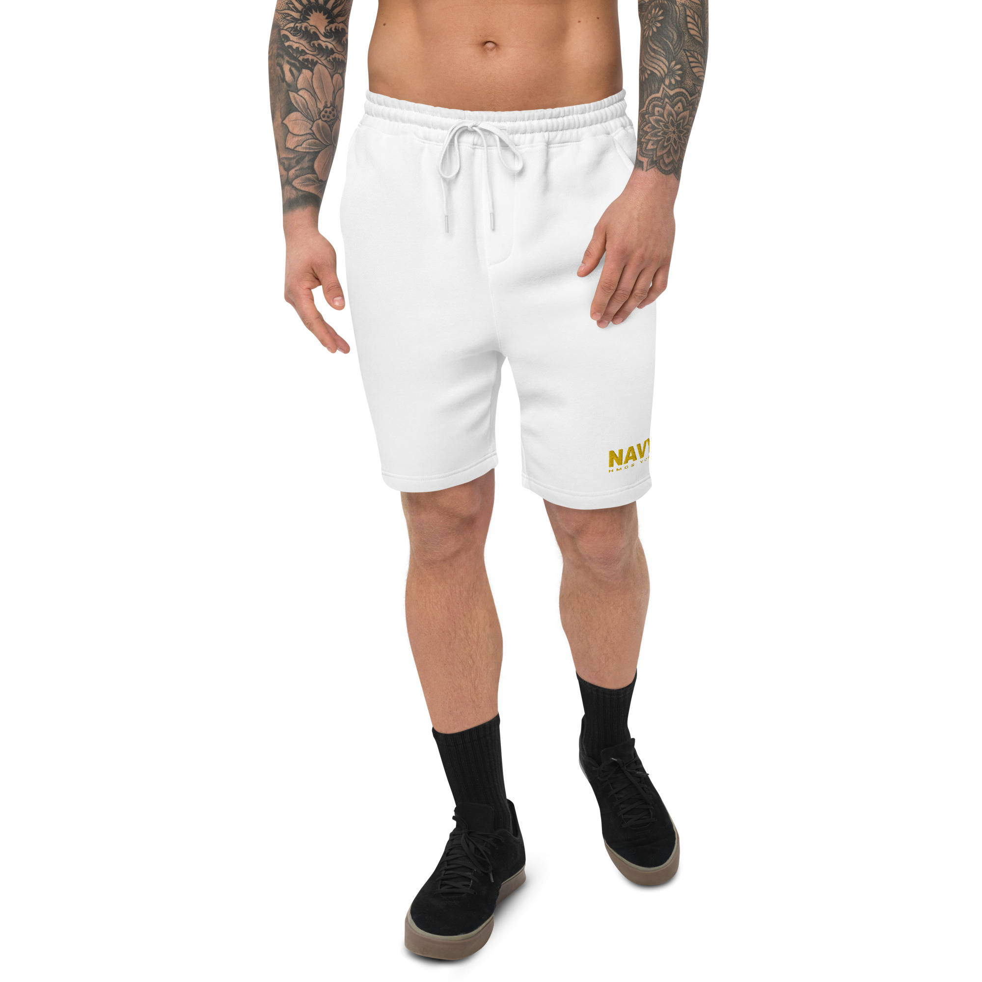 Embroiderd NAVY HMCS YORK Men's fleece shorts (Gold Thread) - Image 7