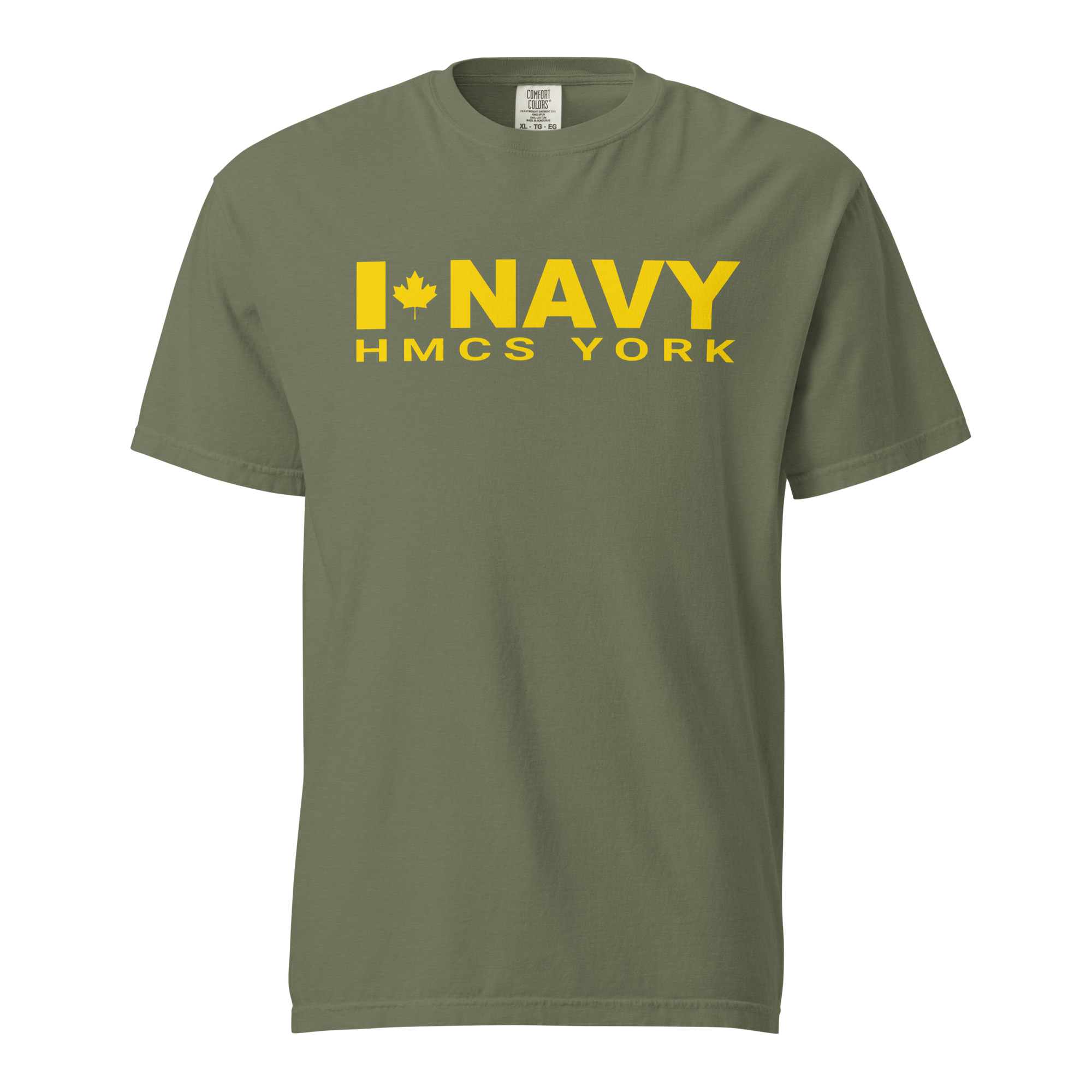 CDN NAVY HMCS YORK Unisex garment-dyed heavyweight t-shirt (Yellow Text) - Image 5