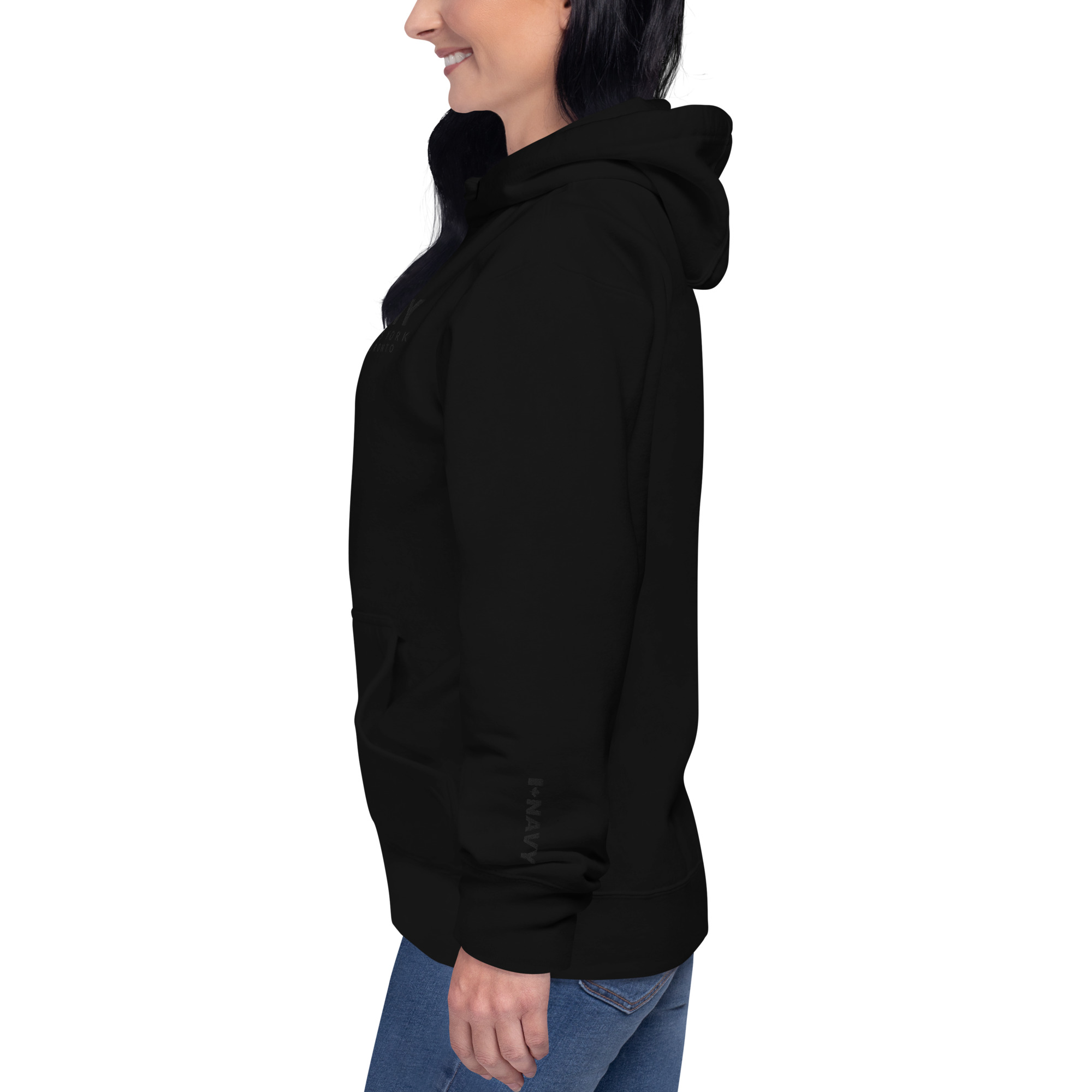Embroidered HMCS YORK NAVY Unisex Hoodie (Black Thread) - Image 2