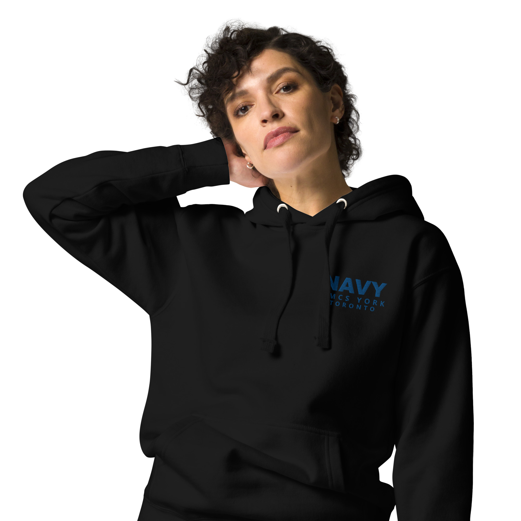 Embroidered HMCS YORK NAVY Unisex Hoodie (Blue Thread) - Image 11