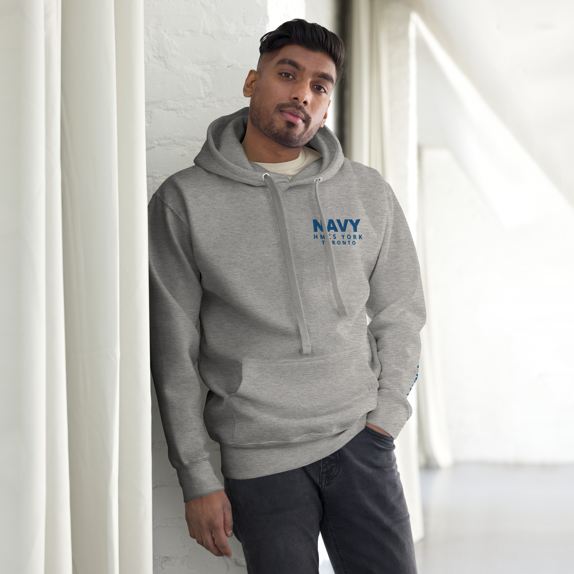 Embroidered NAVY HMCS YORK Unisex Hoodie (Blue Thread) - Image 18