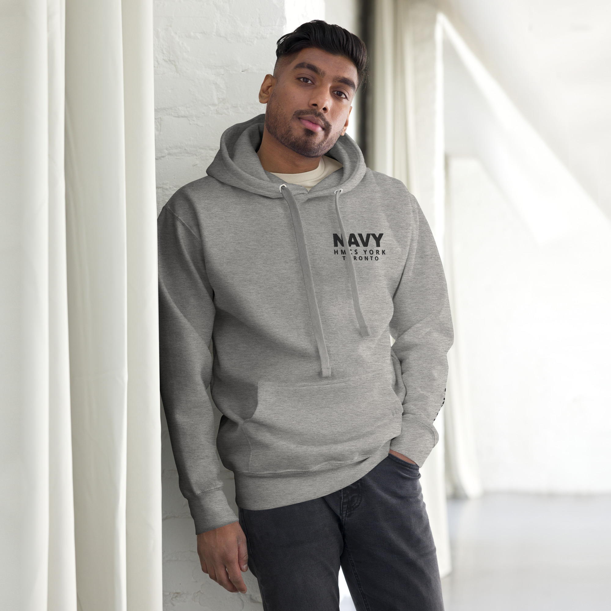 Embroidered NAVY HMCS YORK Unisex Hoodie (Black Thread)