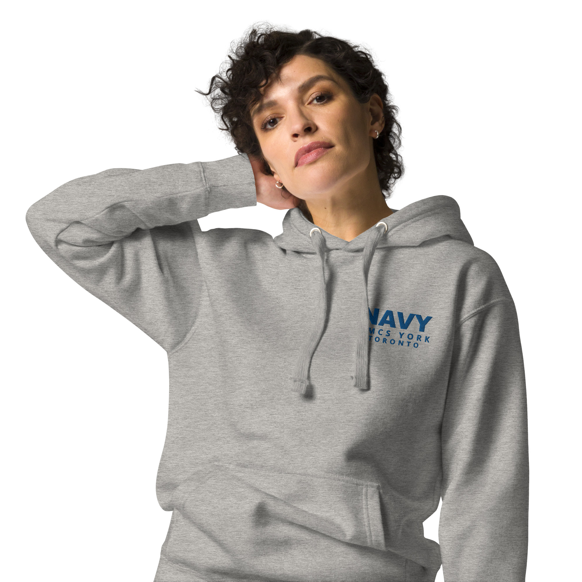 Embroidered HMCS YORK NAVY Unisex Hoodie (Blue Thread) - Image 23