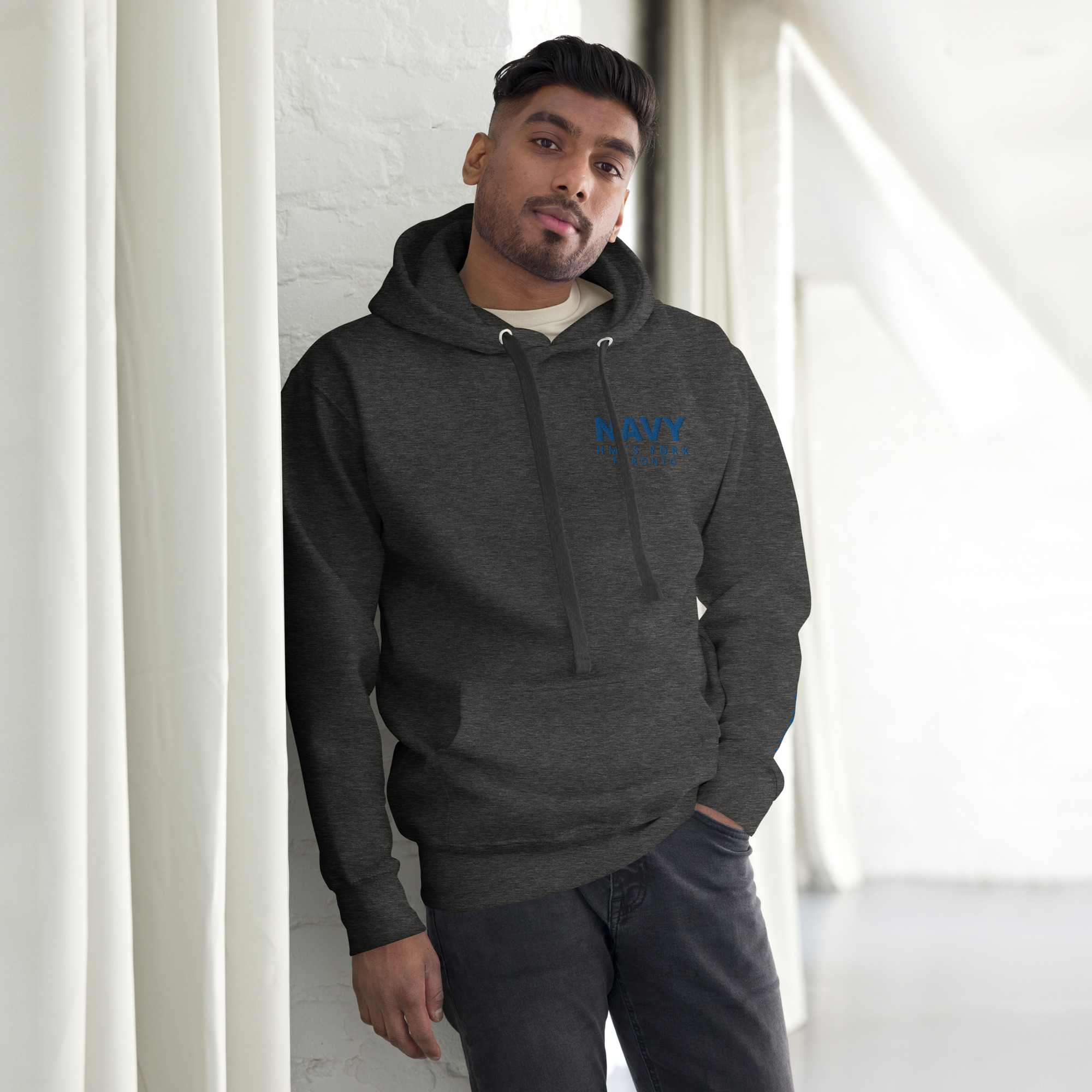 Embroidered NAVY HMCS YORK Unisex Hoodie (Blue Thread) - Image 14