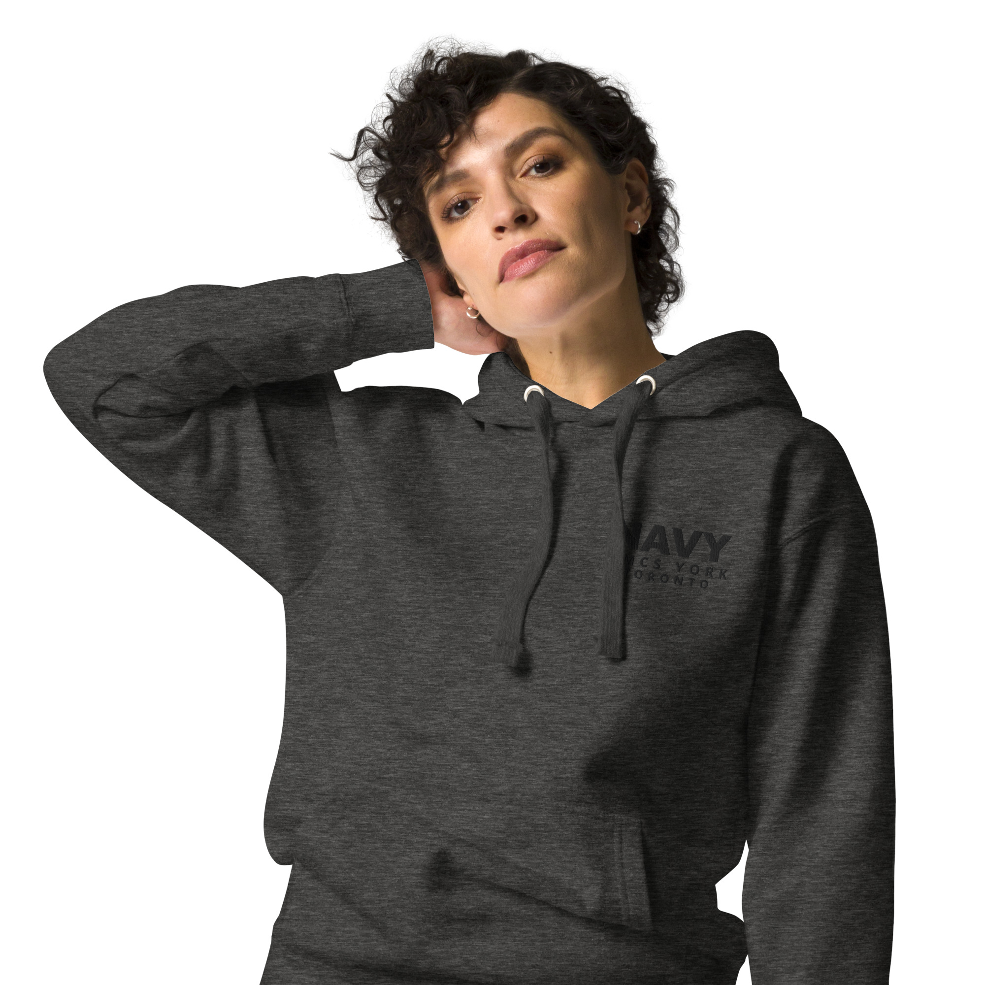 Embroidered HMCS YORK NAVY Unisex Hoodie (Black Thread) - Image 17