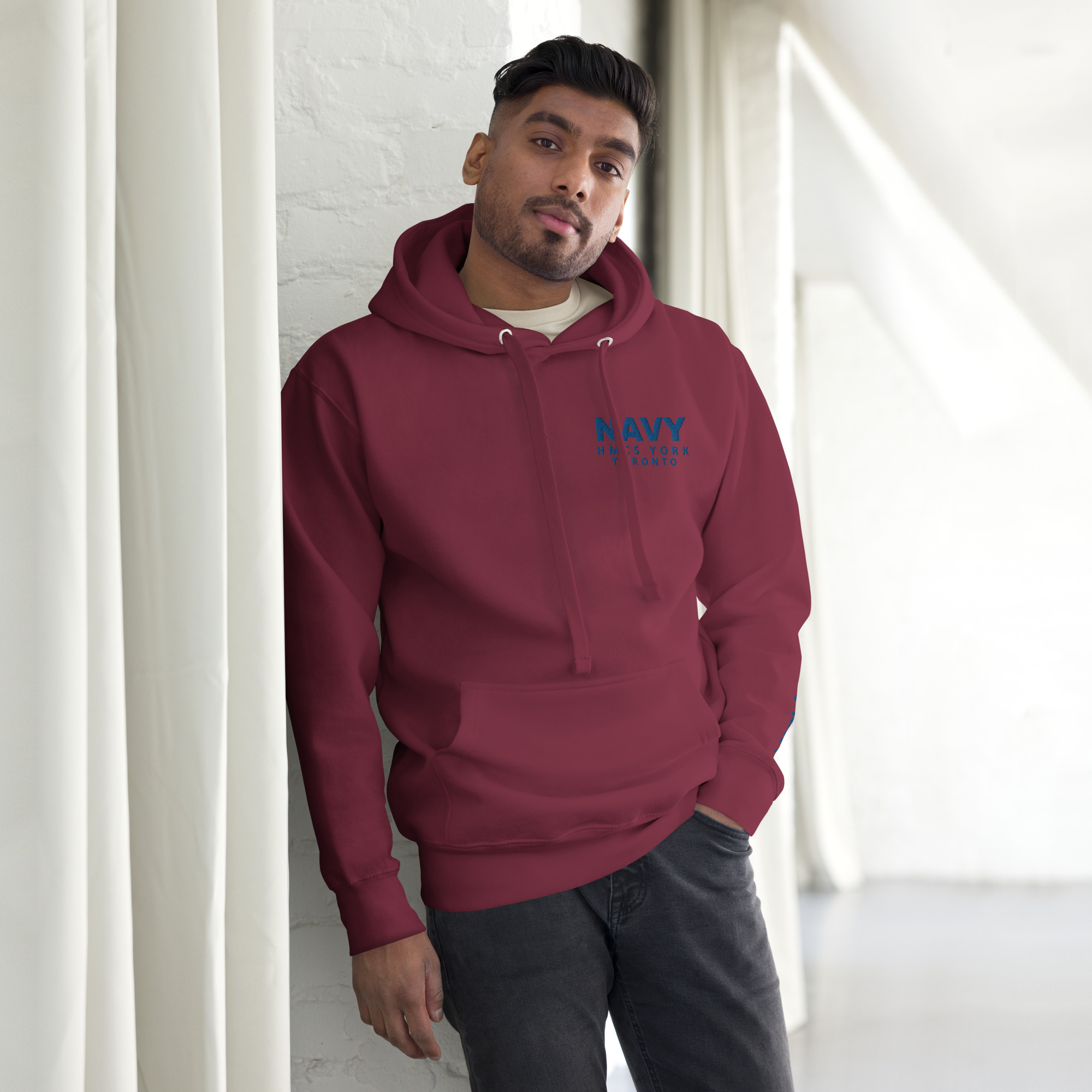 Embroidered NAVY HMCS YORK Unisex Hoodie (Blue Thread) - Image 12