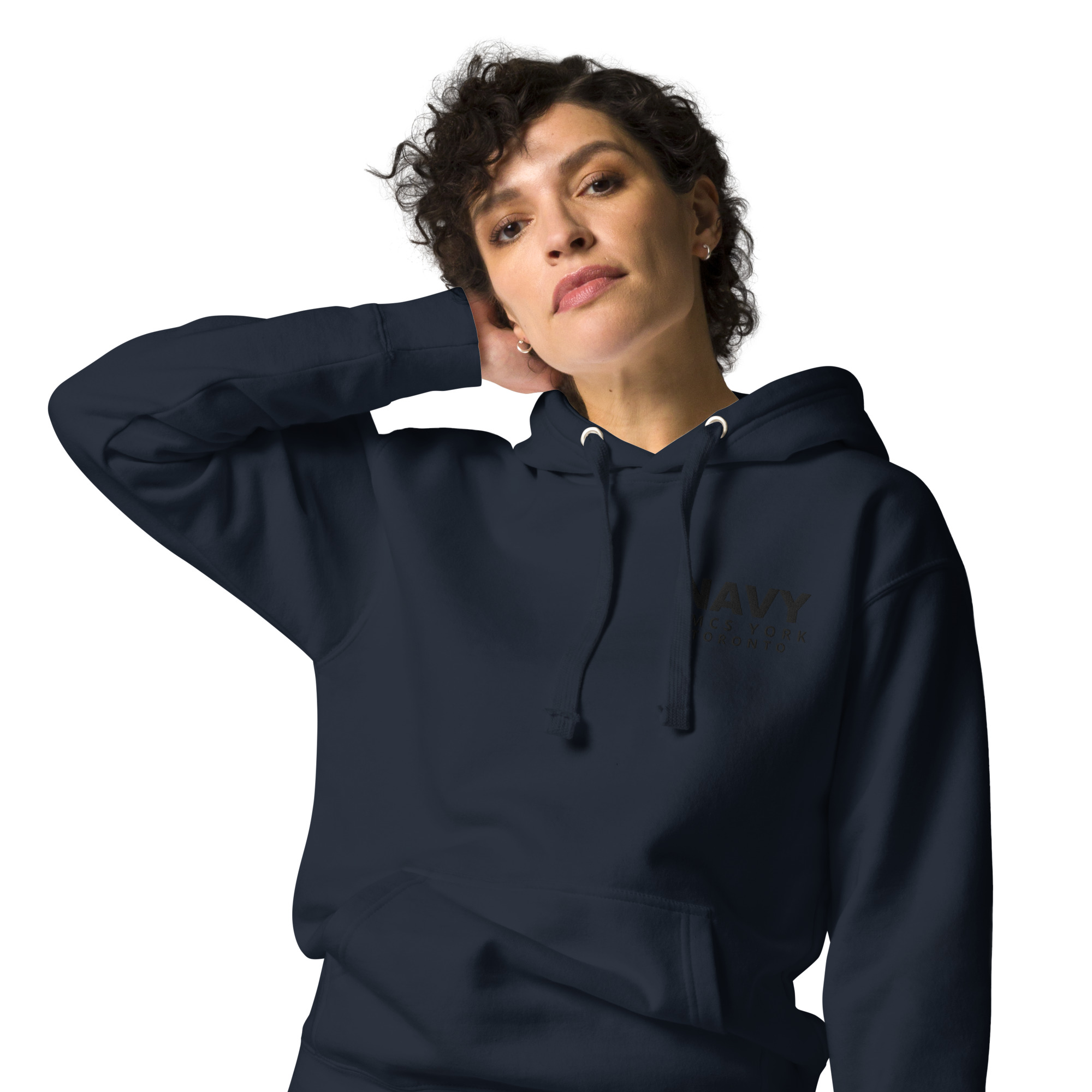 Embroidered HMCS YORK NAVY Unisex Hoodie (Black Thread) - Image 13