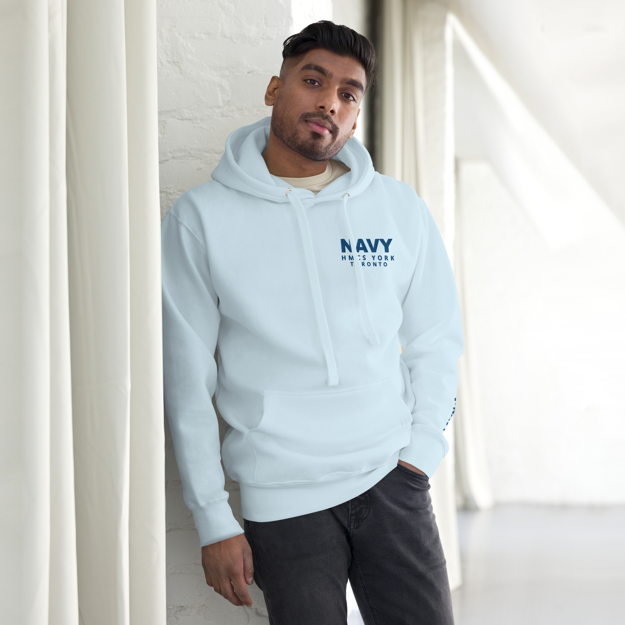 Embroidered NAVY HMCS YORK Unisex Hoodie (Blue Thread) - Image 20