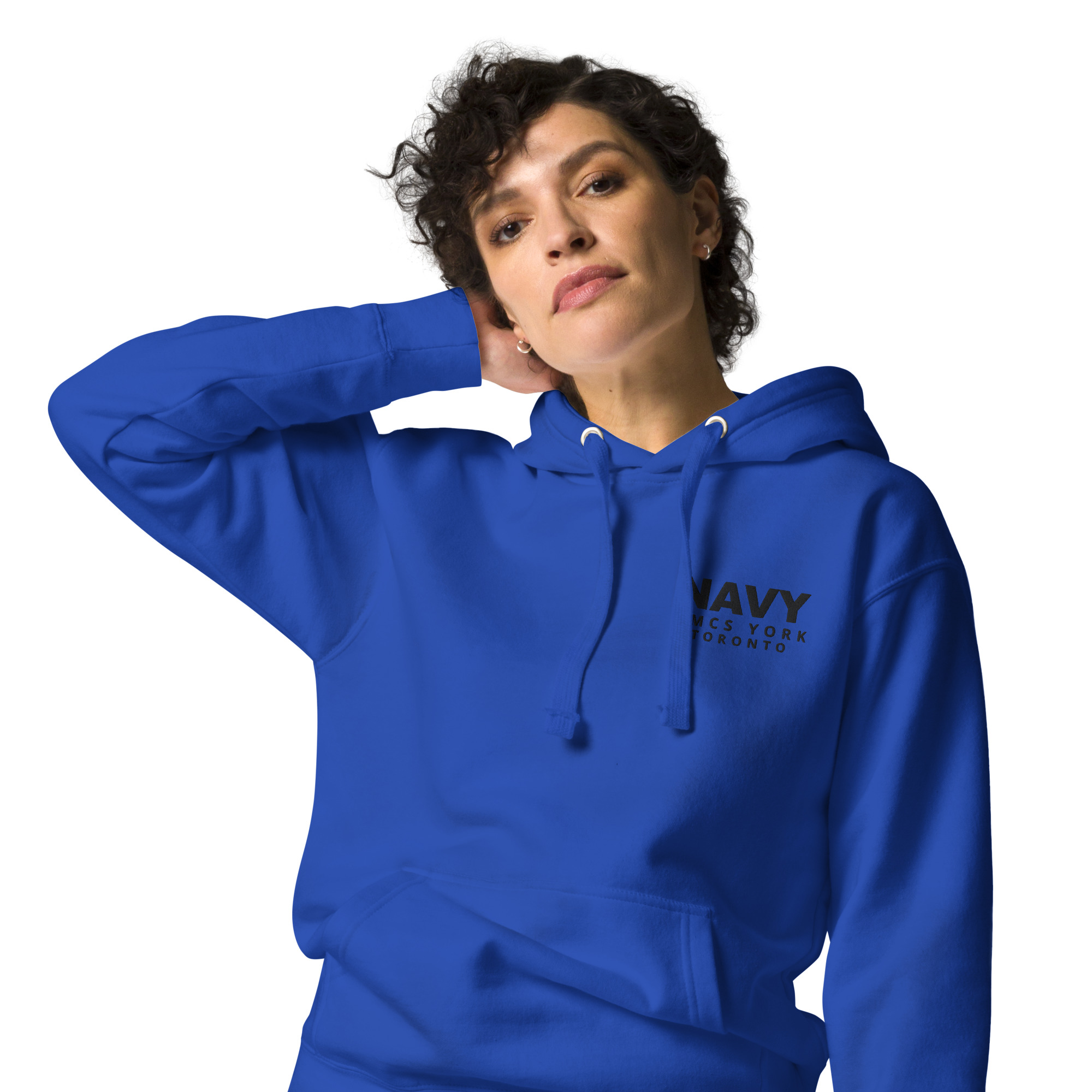 Embroidered HMCS YORK NAVY Unisex Hoodie (Black Thread) - Image 19