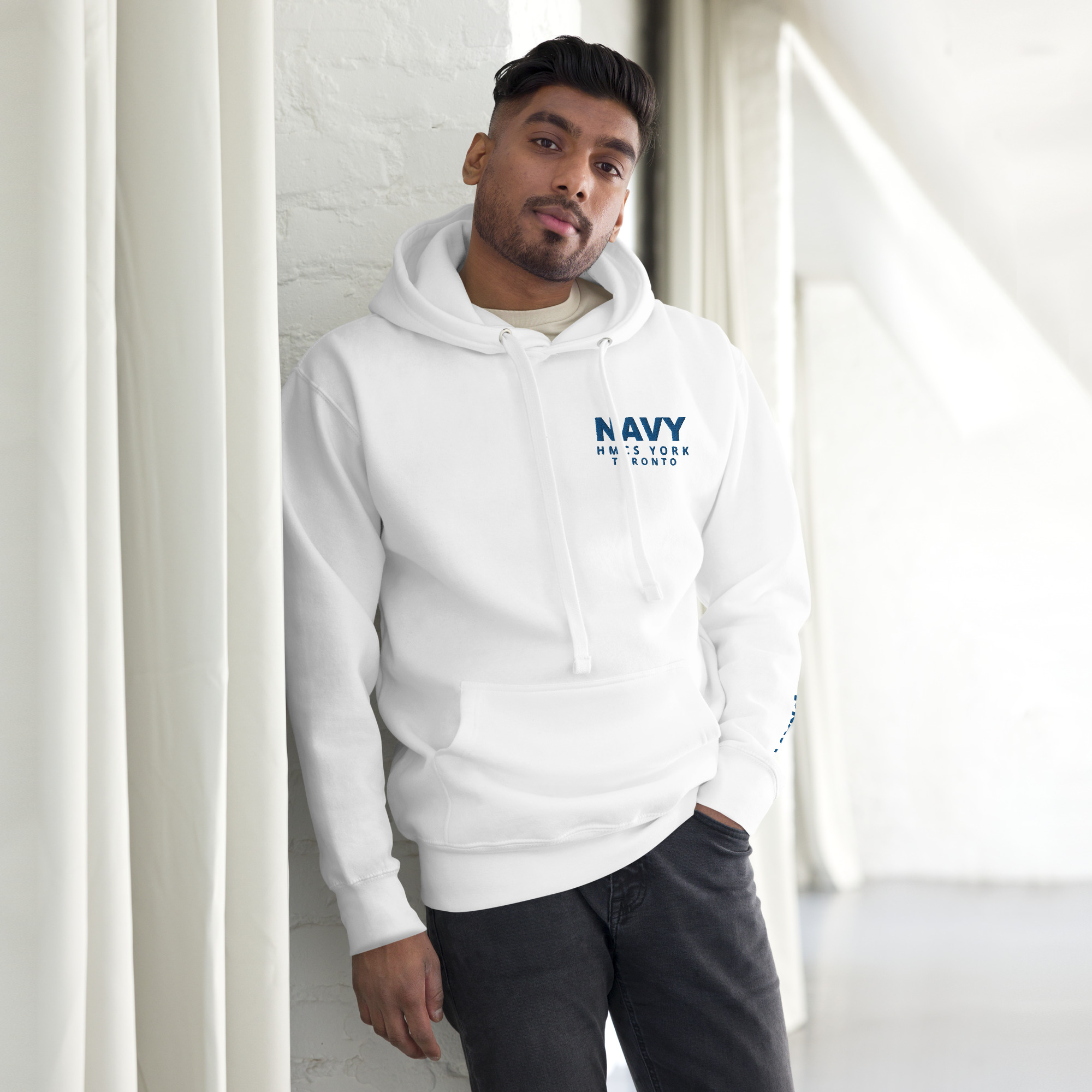 Embroidered NAVY HMCS YORK Unisex Hoodie (Blue Thread)