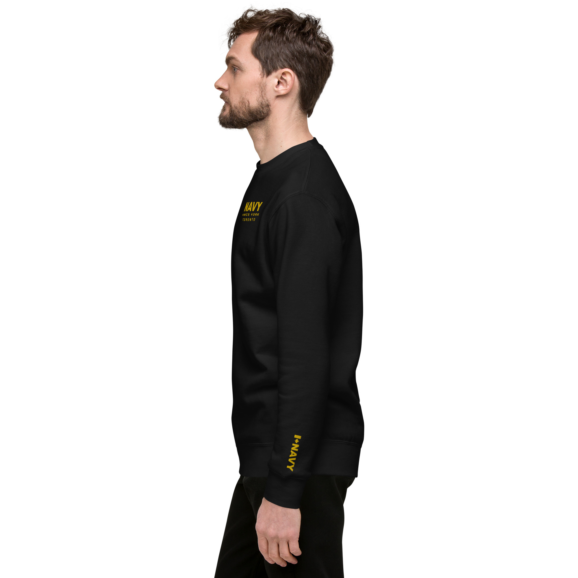 Embroidered NAVY HMCS YORK Unisex Premium Sweatshirt (Gold Thread) - Image 3