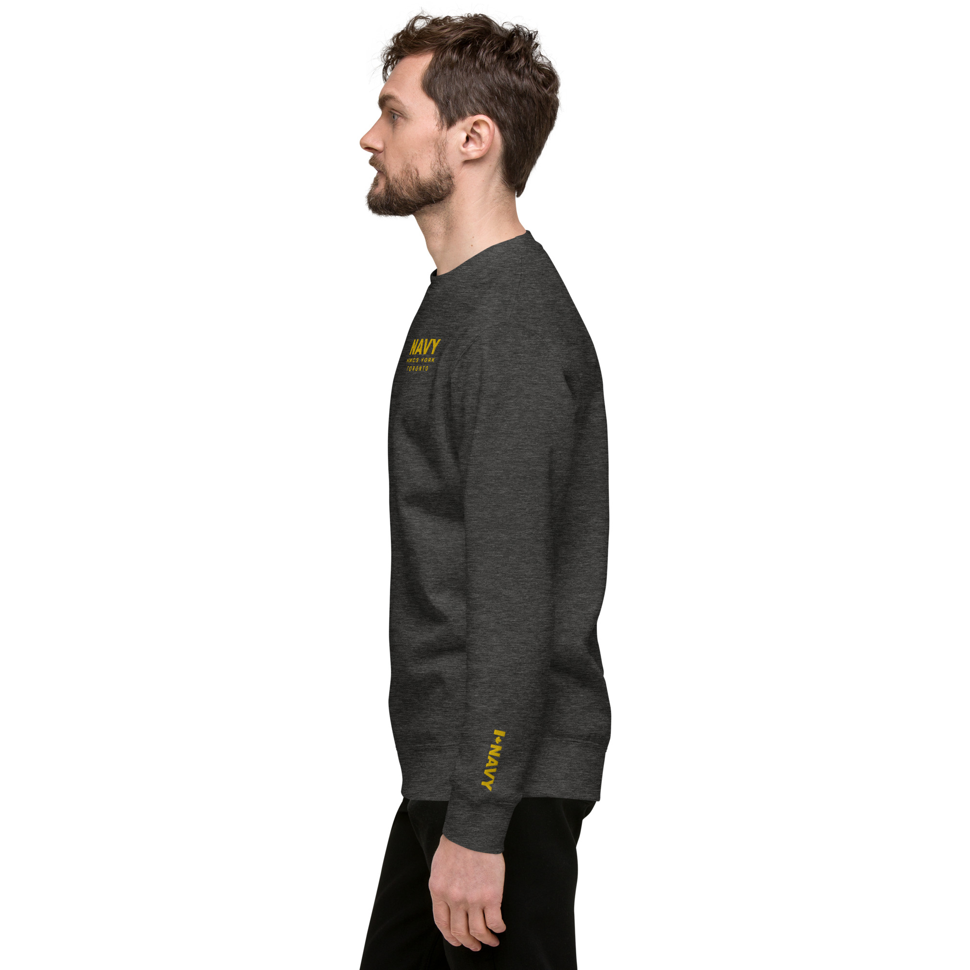 Embroidered NAVY HMCS YORK Unisex Premium Sweatshirt (Gold Thread) - Image 9