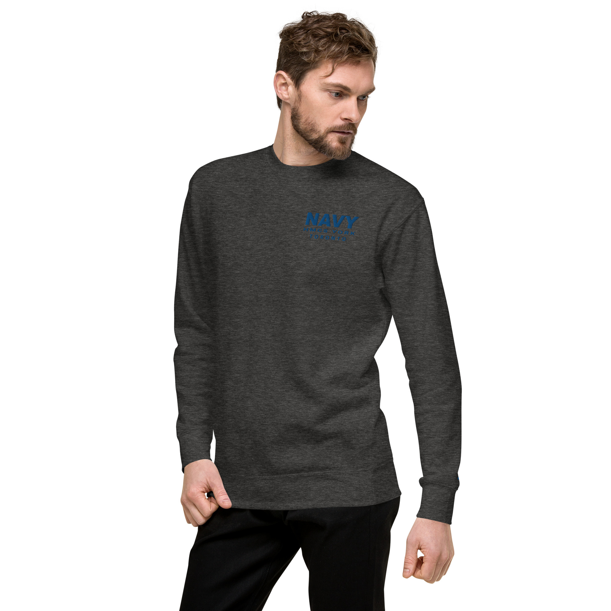 Embroidered NAVY HMCS YORK Unisex Premium Sweatshirt (Blue Thread) - Image 10
