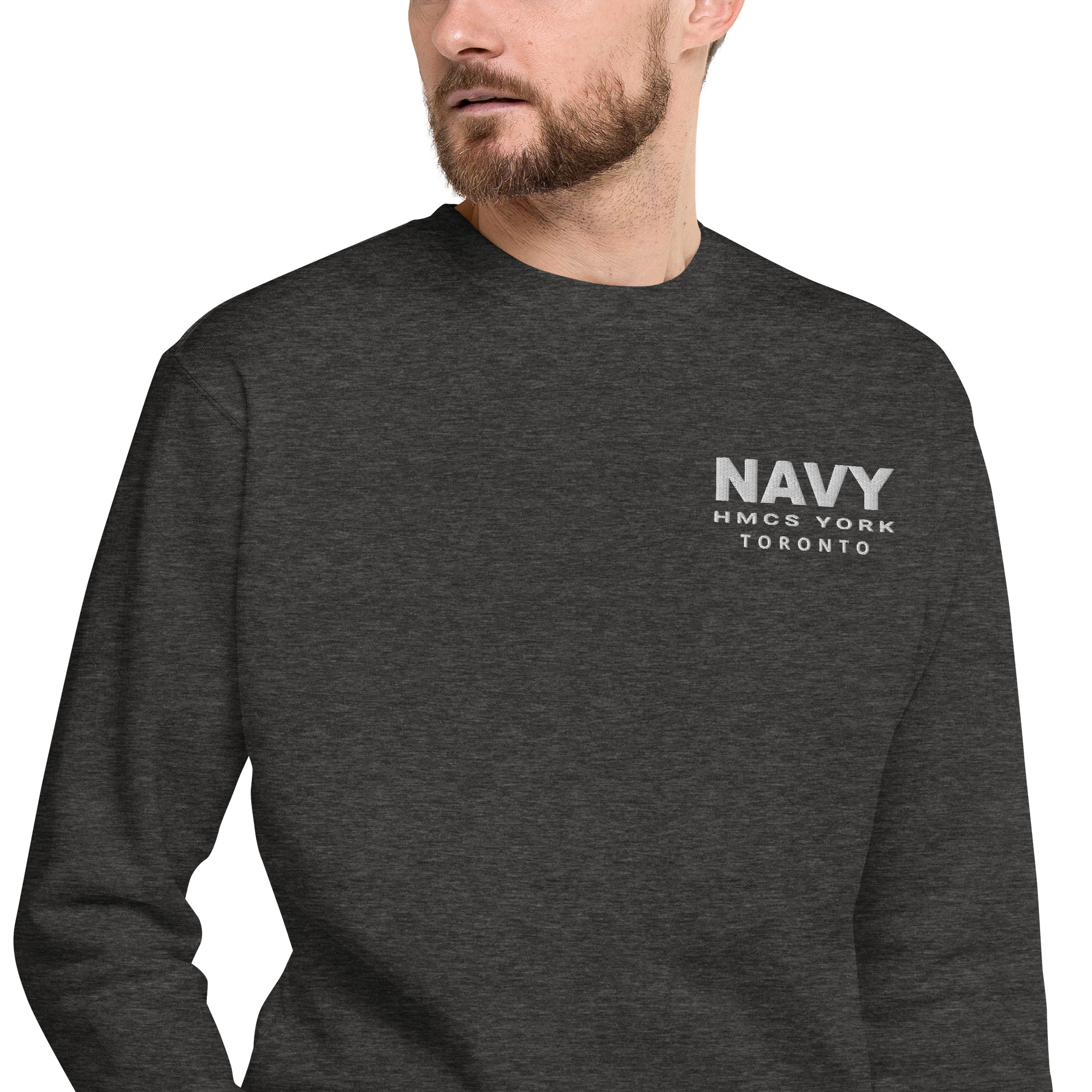 Embroidered NAVY HMCS YORK Unisex Premium Sweatshirt (White Thread) - Image 8