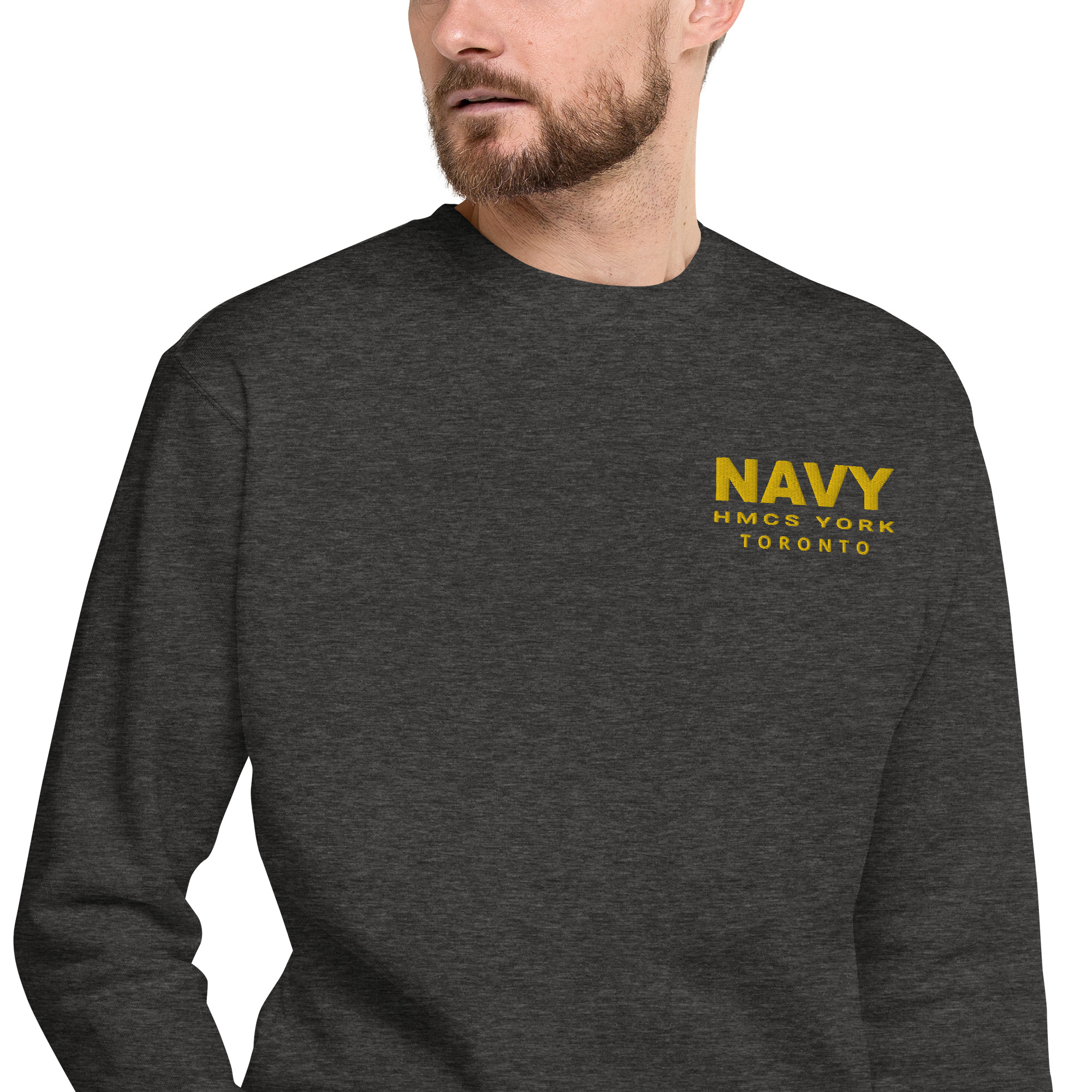 Embroidered NAVY HMCS YORK Unisex Premium Sweatshirt (Gold Thread) - Image 8