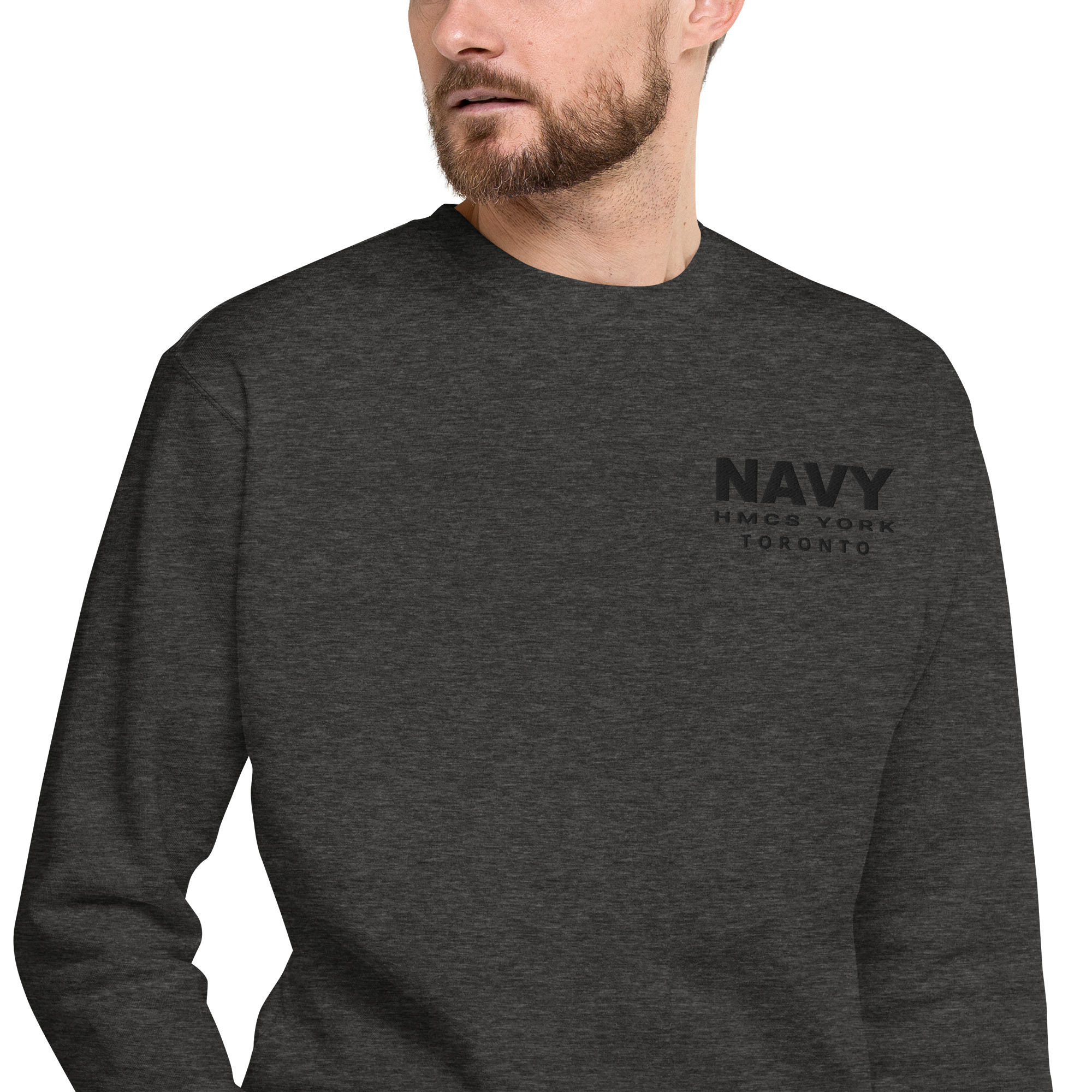 Embroidered NAVY HMCS YORK Unisex Premium Sweatshirt (Black Thread) - Image 5