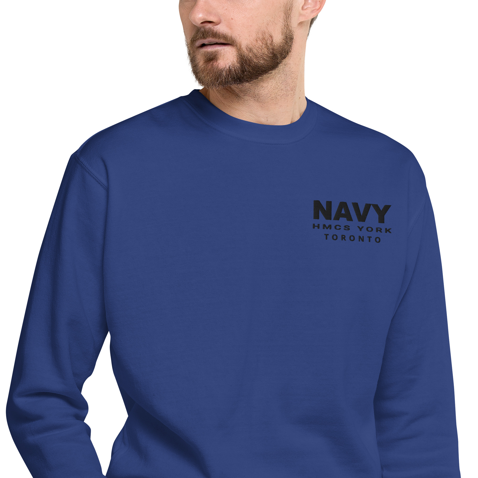 Embroidered NAVY HMCS YORK Unisex Premium Sweatshirt (Black Thread) - Image 8