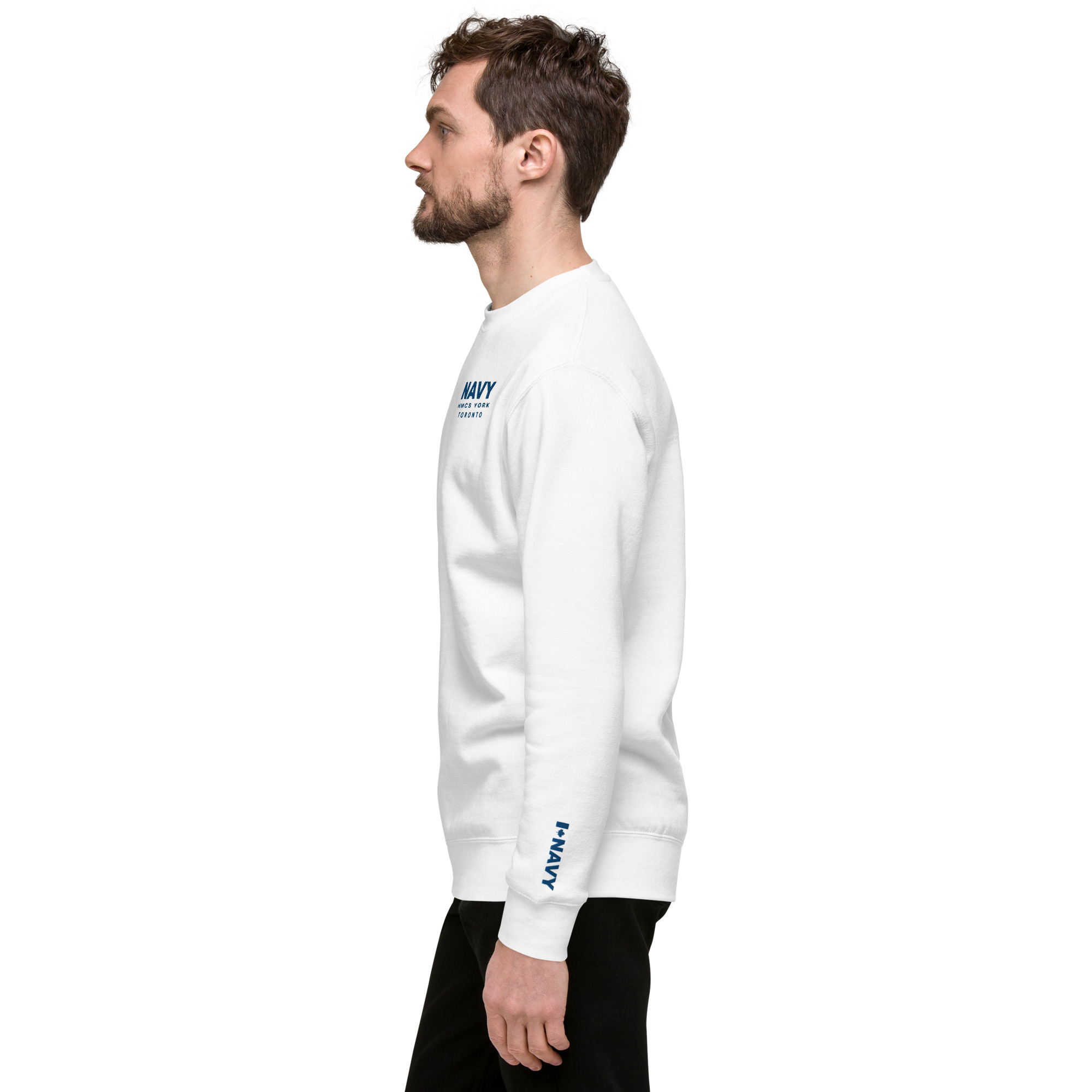 Embroidered NAVY HMCS YORK Unisex Premium Sweatshirt (Blue Thread) - Image 14