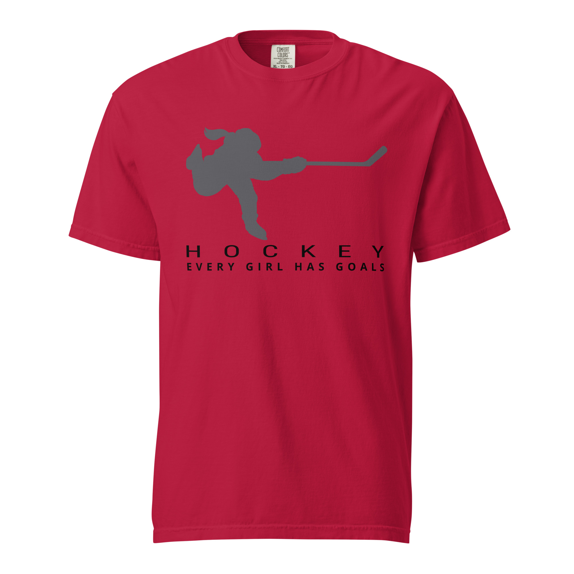 HOCKEY Every Girl Has Goals (Grey & Black) Unisex garment-dyed heavyweight t-shirt - Image 2