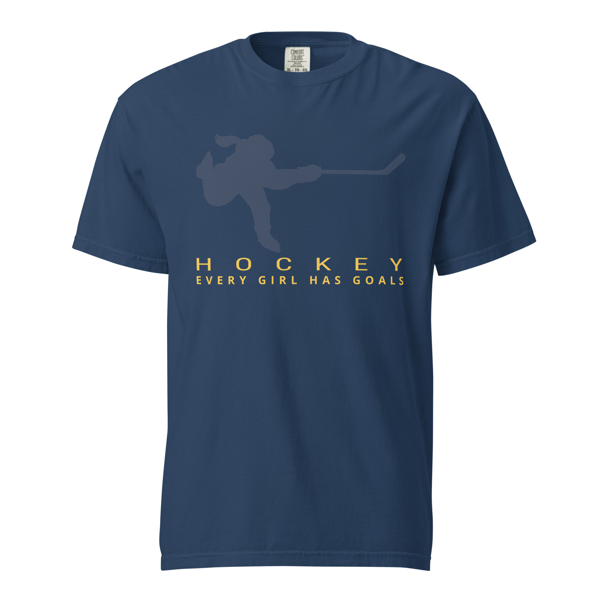 HOCKEY Every Girl Has Goals (Blue & Yellow Edition) Unisex garment-dyed heavyweight t-shirt - Image 3