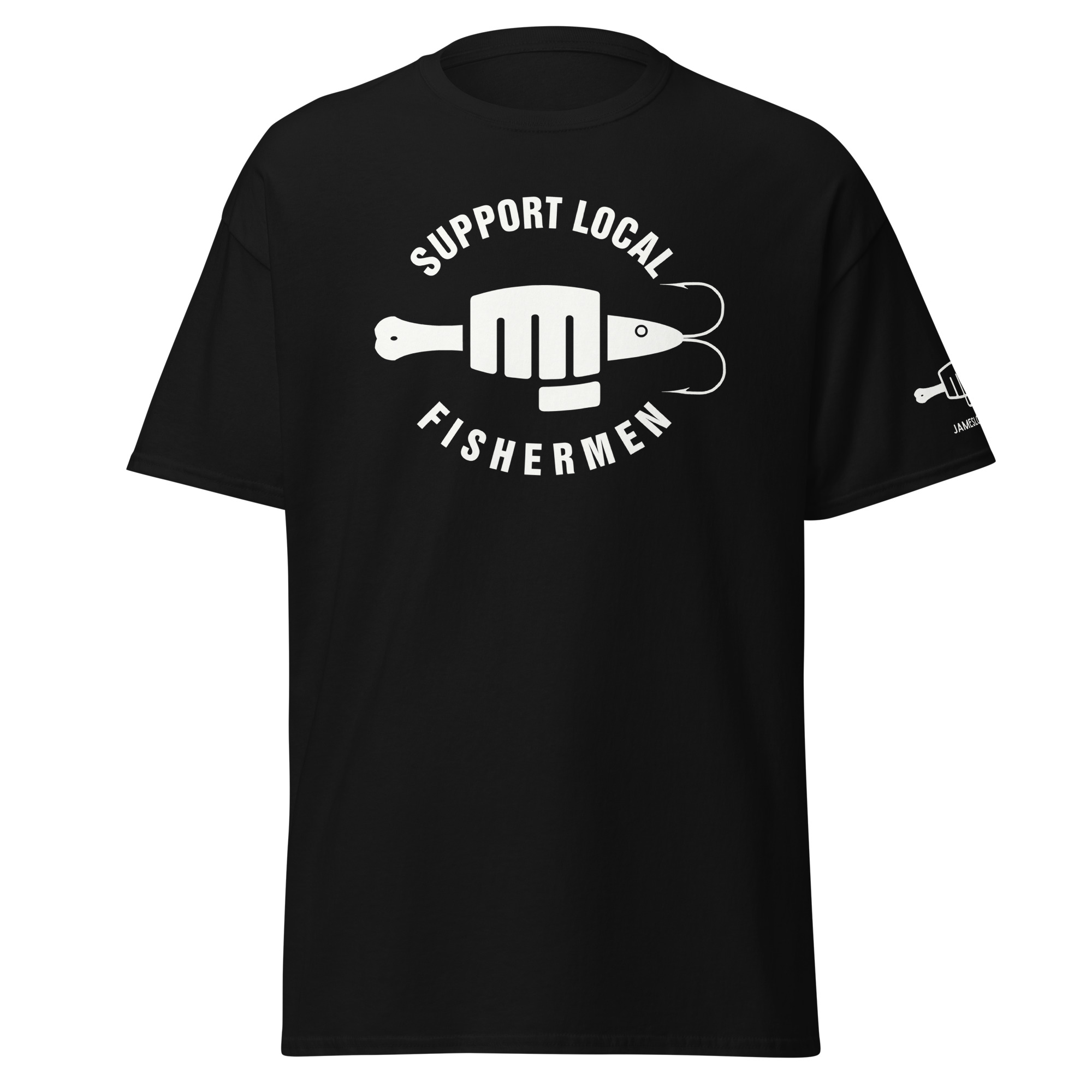 FIST PUNCH & JIGGER: SUPPORT LOCAL FISHERMEN (White Logo) Unisex classic tee - Image 4