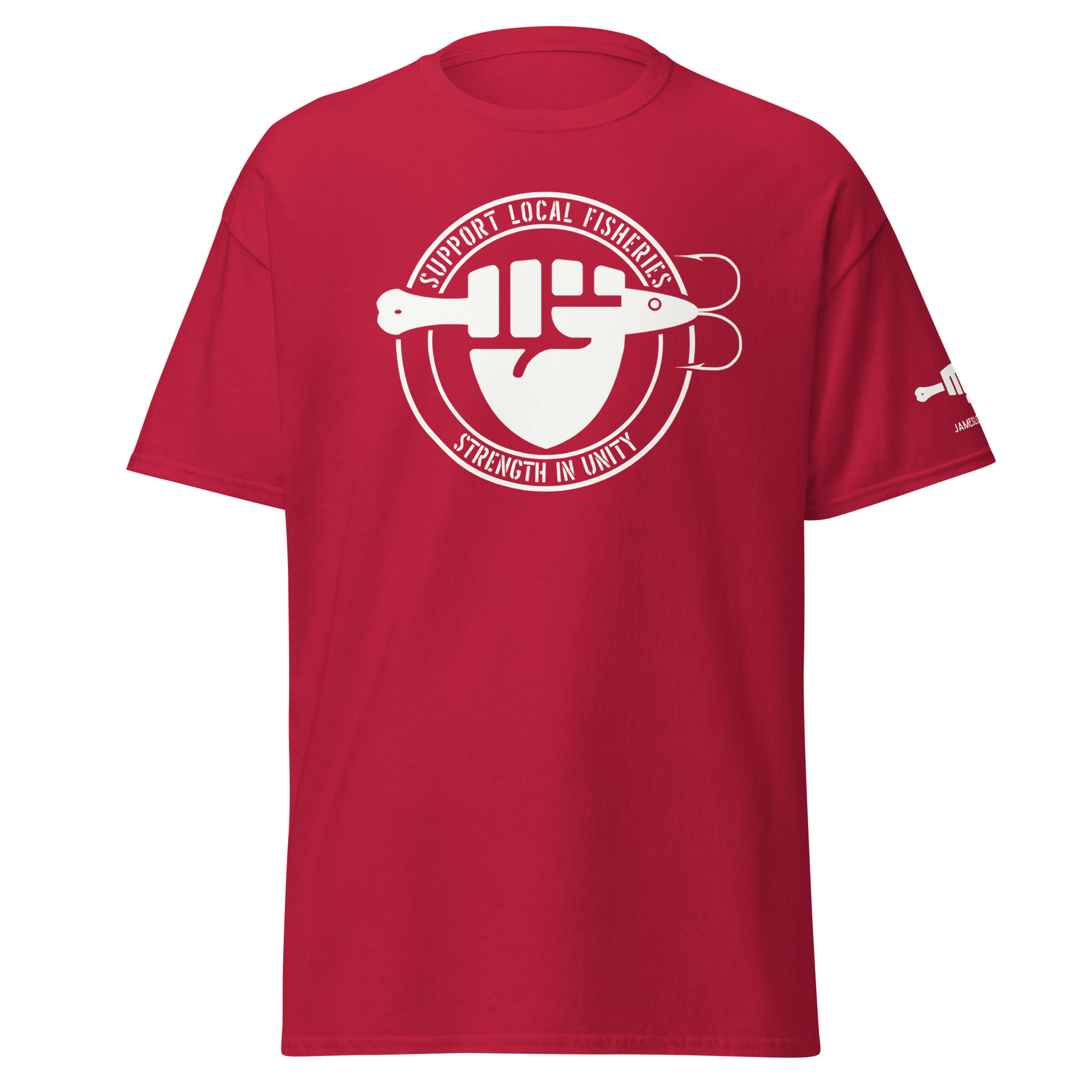 FIST & JIGGER: SUPPORT LOCAL FISHERIES; STRENGTH IN UNITY (White Logo) Unisex classic tee - Image 15