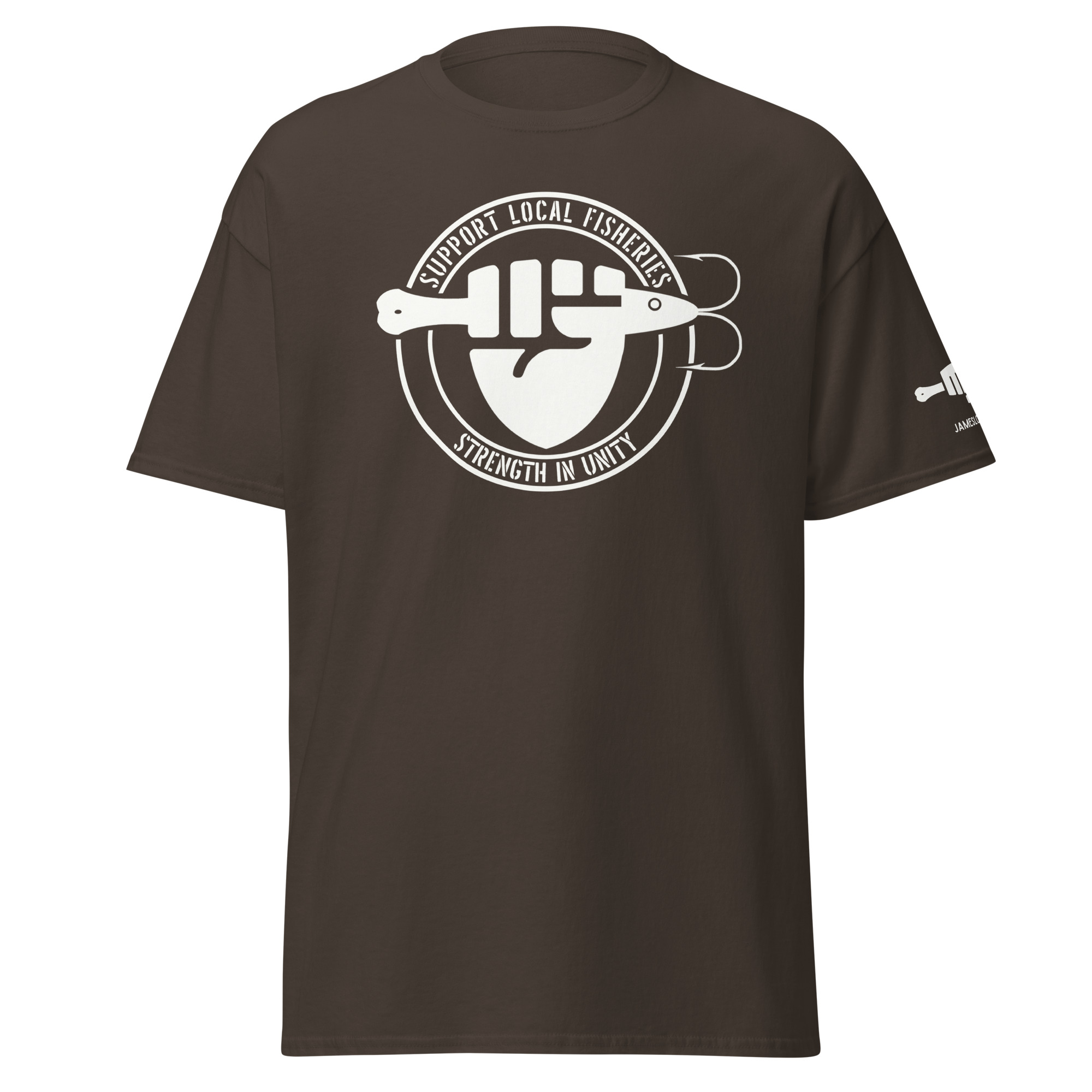 FIST & JIGGER: SUPPORT LOCAL FISHERIES; STRENGTH IN UNITY (White Logo) Unisex classic tee - Image 13