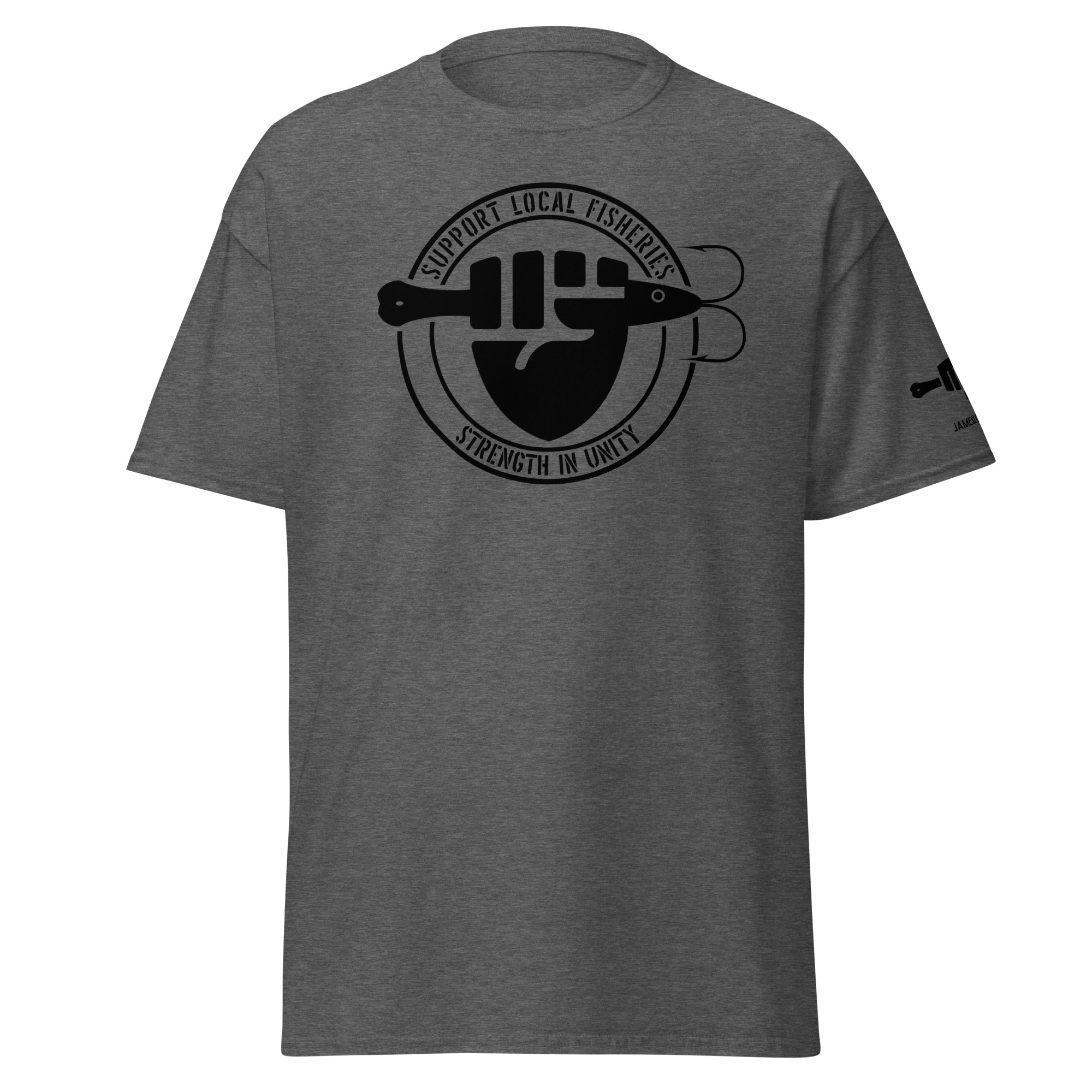 FIST & JIGGER: SUPPORT LOCAL FISHERIES; STRENGTH IN UNITY (Black Logo) Unisex classic tee - Image 6