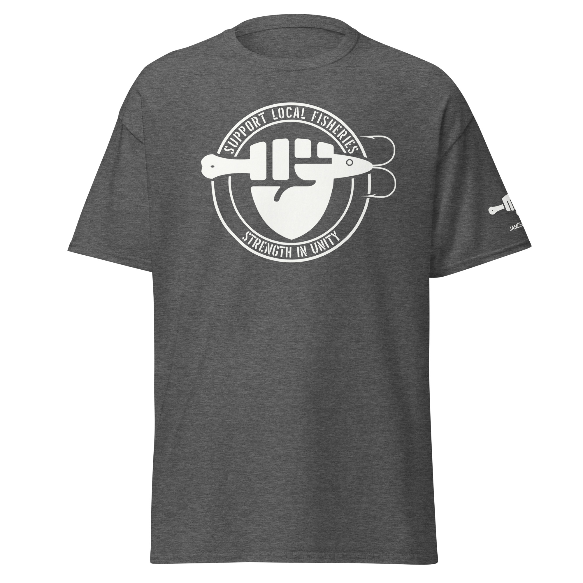 FIST & JIGGER: SUPPORT LOCAL FISHERIES; STRENGTH IN UNITY (White Logo) Unisex classic tee - Image 19