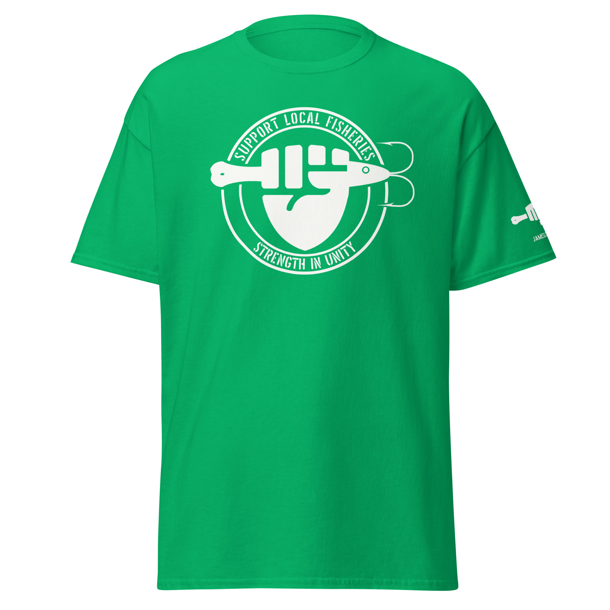 FIST & JIGGER: SUPPORT LOCAL FISHERIES; STRENGTH IN UNITY (White Logo) Unisex classic tee - Image 29