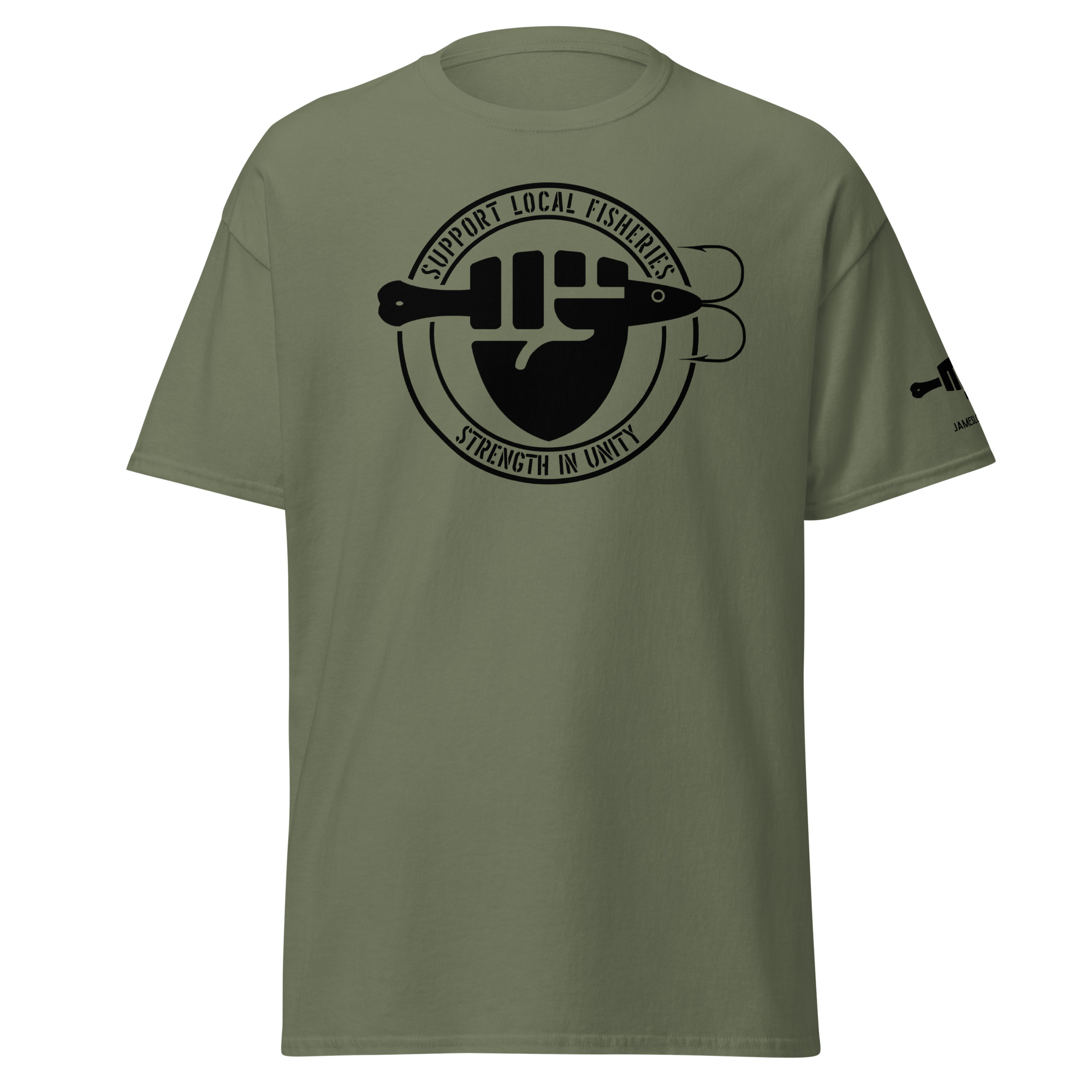 FIST & JIGGER: SUPPORT LOCAL FISHERIES; STRENGTH IN UNITY (Black Logo) Unisex classic tee - Image 12