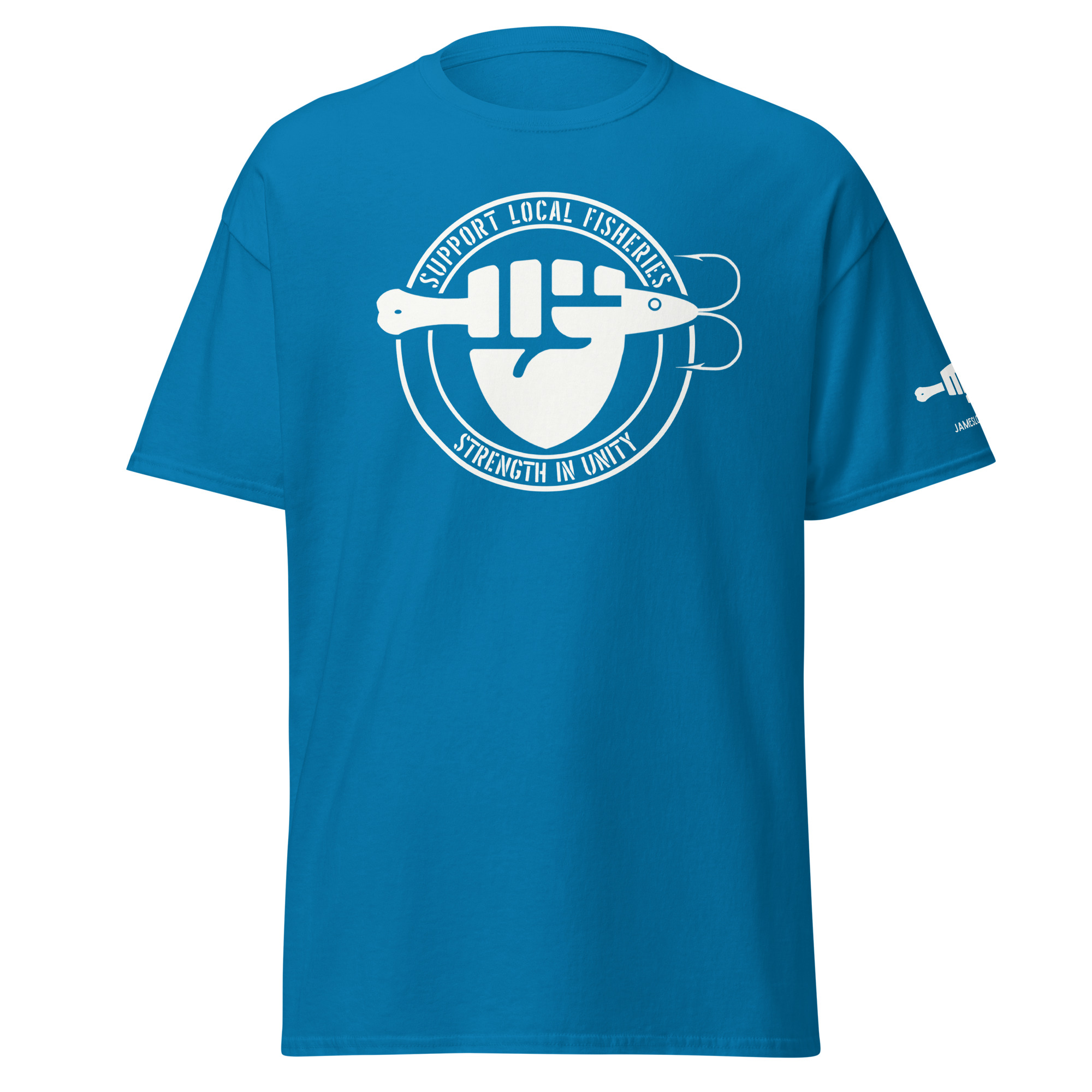 FIST & JIGGER: SUPPORT LOCAL FISHERIES; STRENGTH IN UNITY (White Logo) Unisex classic tee - Image 23
