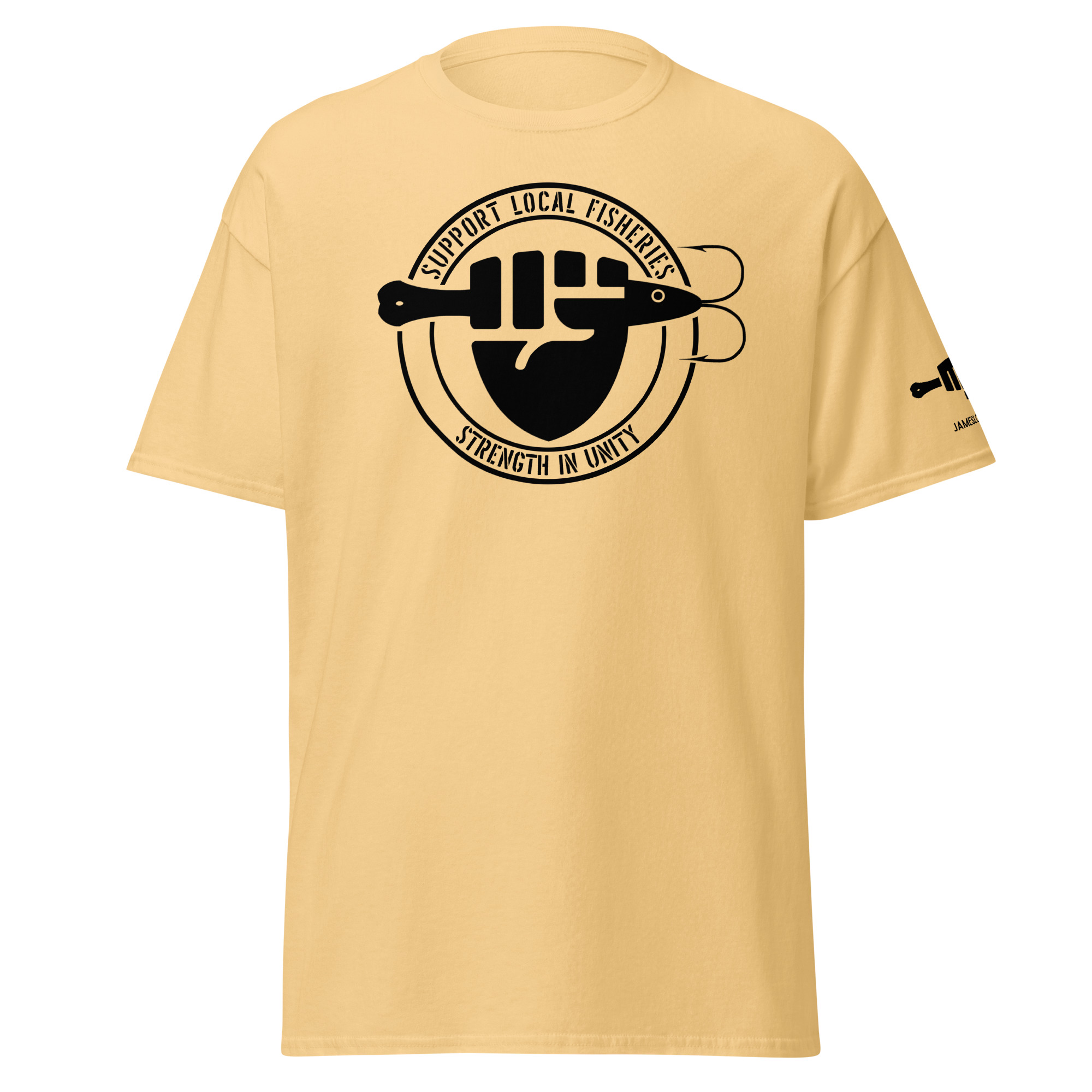 FIST & JIGGER: SUPPORT LOCAL FISHERIES; STRENGTH IN UNITY (Black Logo) Unisex classic tee - Image 25